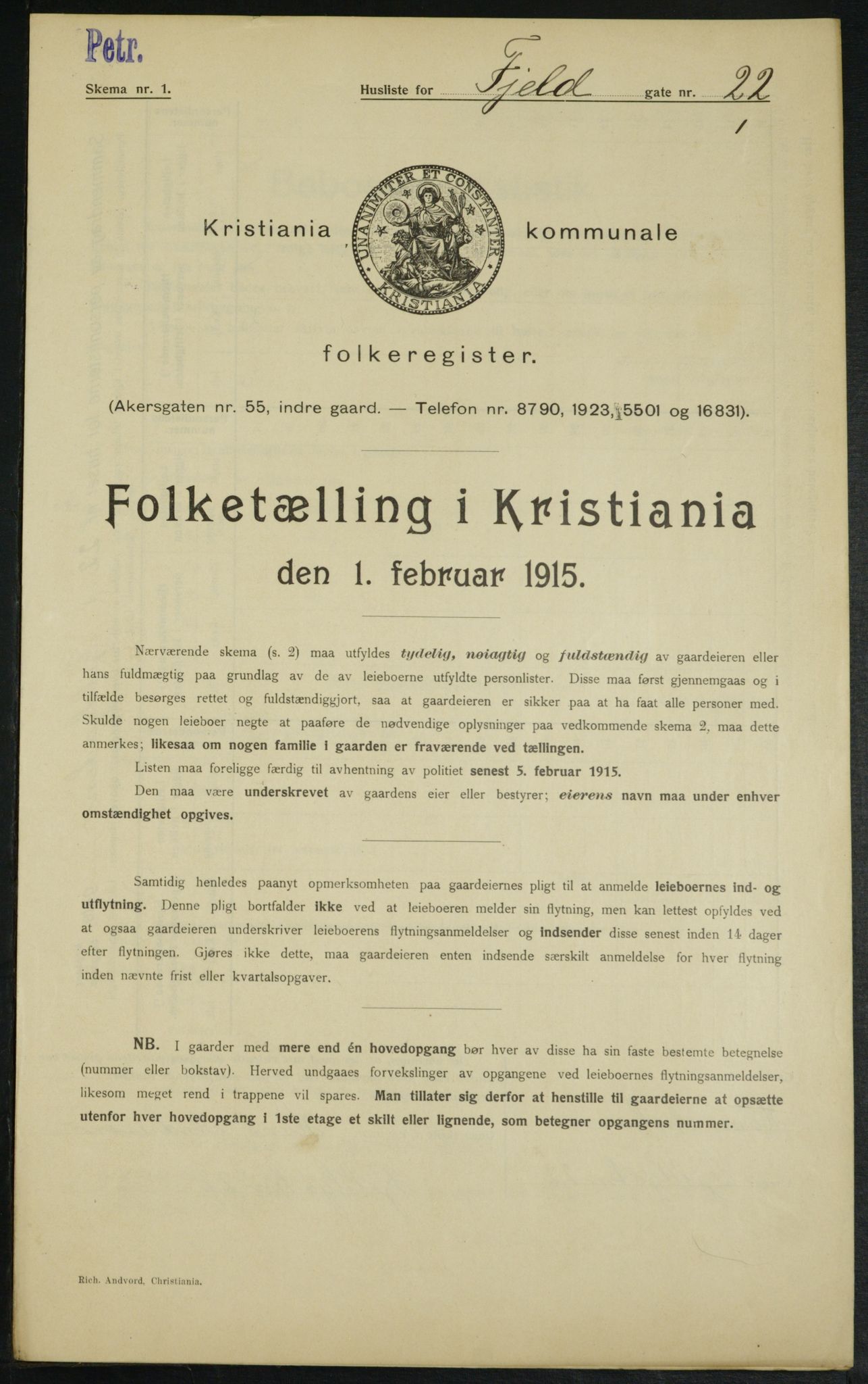 OBA, Municipal Census 1915 for Kristiania, 1915, p. 24000