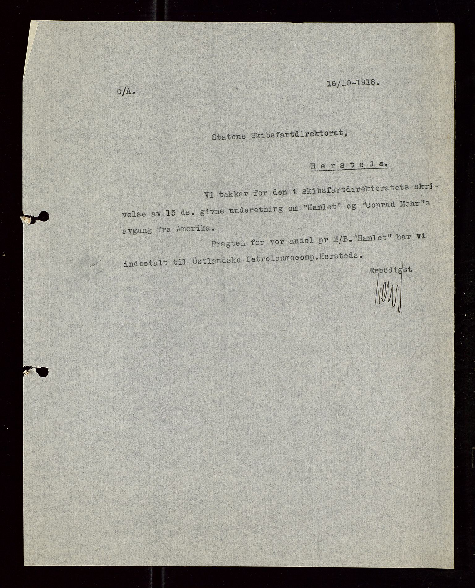 Pa 1521 - A/S Norske Shell, AV/SAST-A-101915/E/Ea/Eaa/L0006: Sjefskorrespondanse, 1918, p. 625