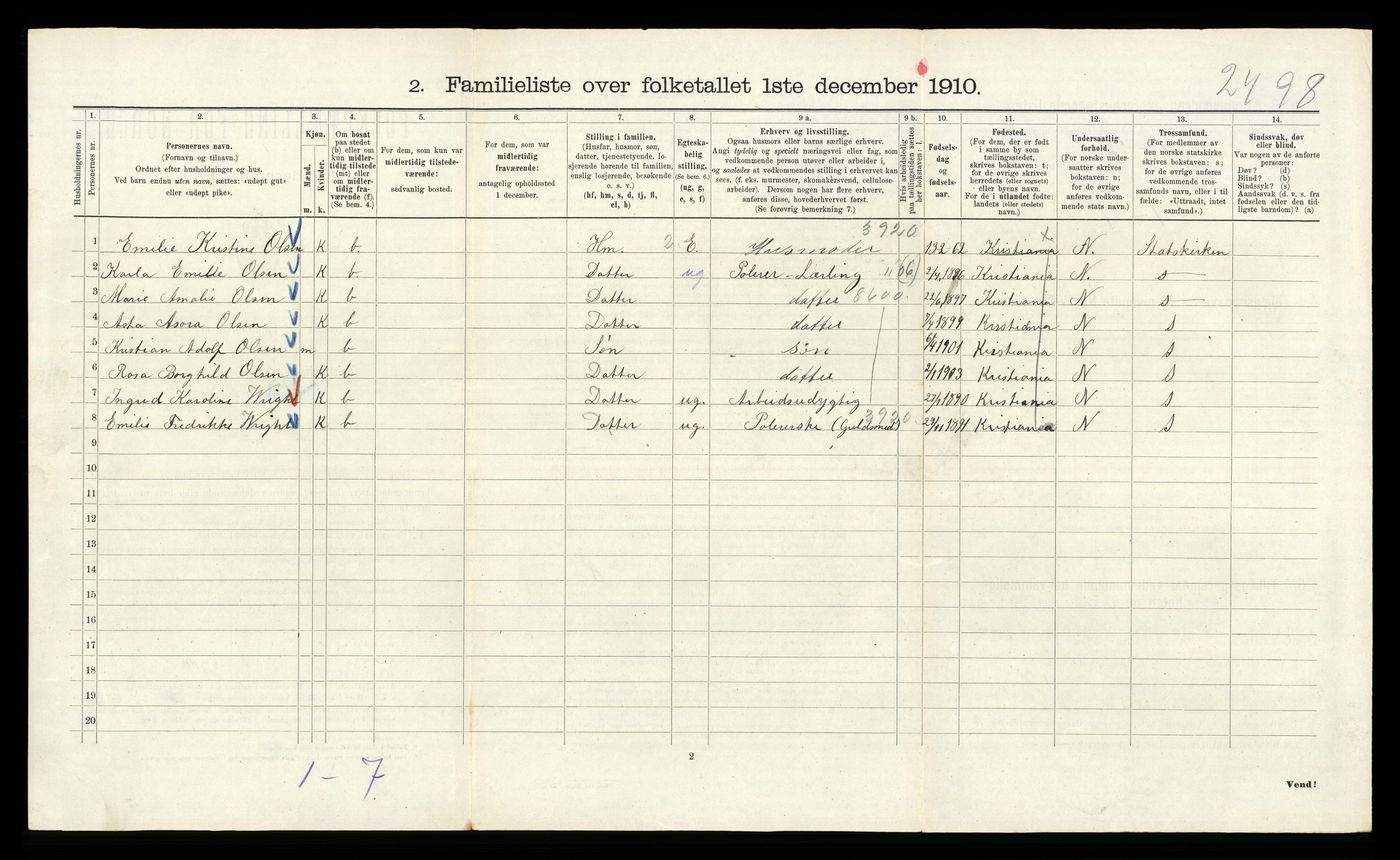 RA, 1910 census for Kristiania, 1910, p. 3720