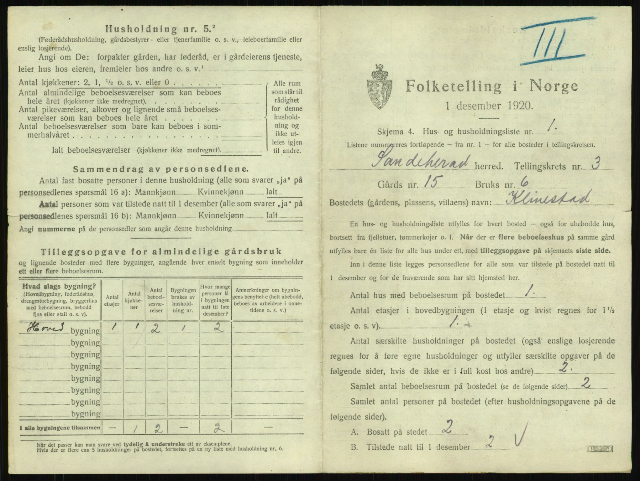 SAKO, 1920 census for Sandeherred, 1920, p. 383