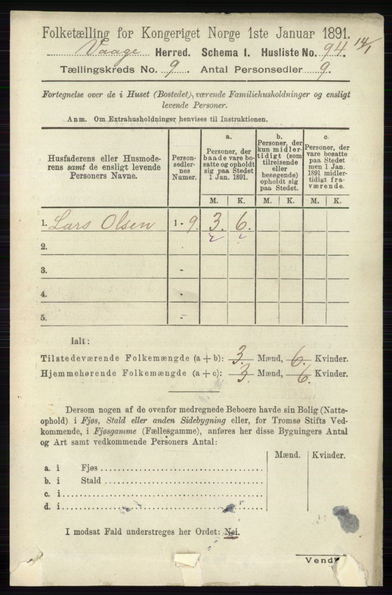 RA, 1891 census for 0515 Vågå, 1891, p. 5480