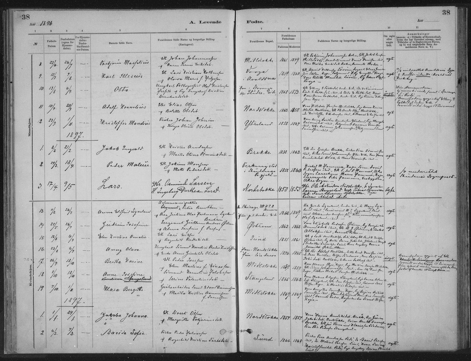Kopervik sokneprestkontor, SAST/A-101850/H/Ha/Haa/L0002: Parish register (official) no. A 2, 1880-1912, p. 38