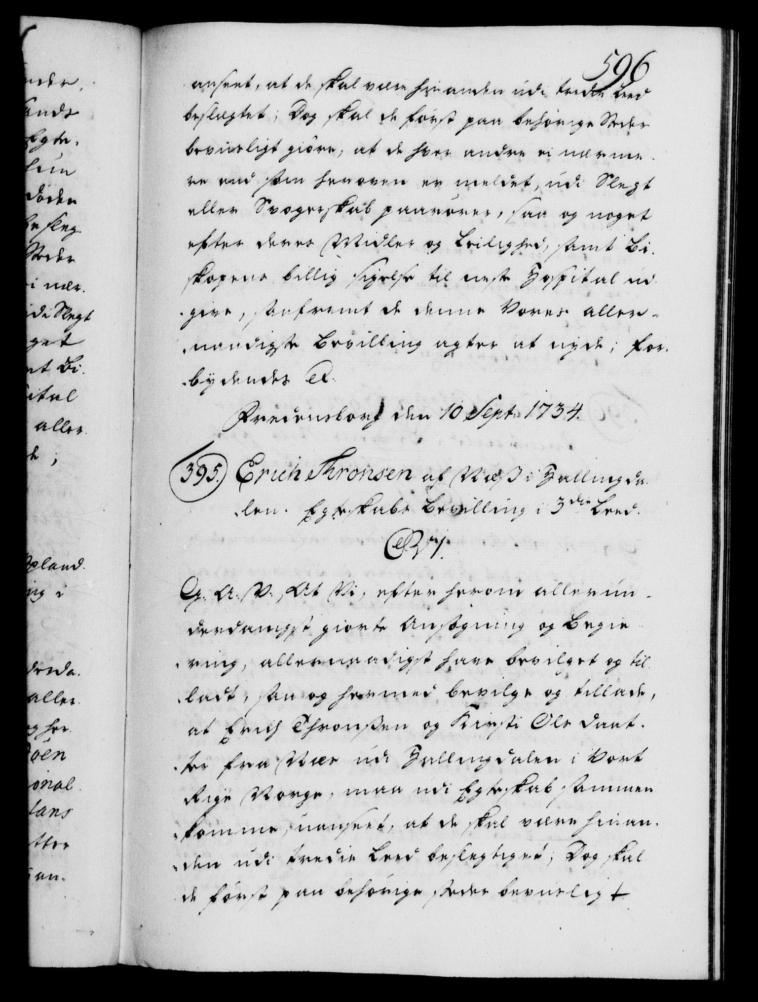 Danske Kanselli 1572-1799, AV/RA-EA-3023/F/Fc/Fca/Fcaa/L0028: Norske registre, 1733-1734, p. 596a