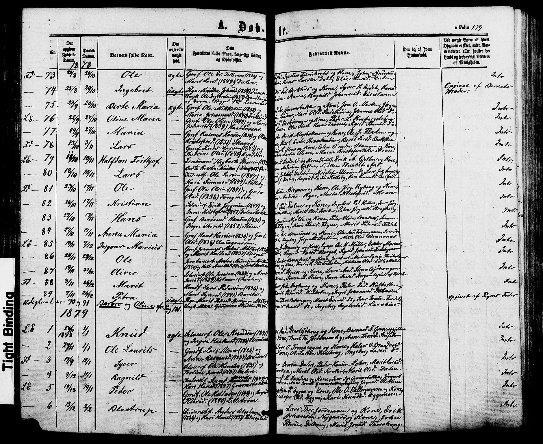 Alvdal prestekontor, SAH/PREST-060/H/Ha/Haa/L0001: Parish register (official) no. 1, 1863-1882, p. 179