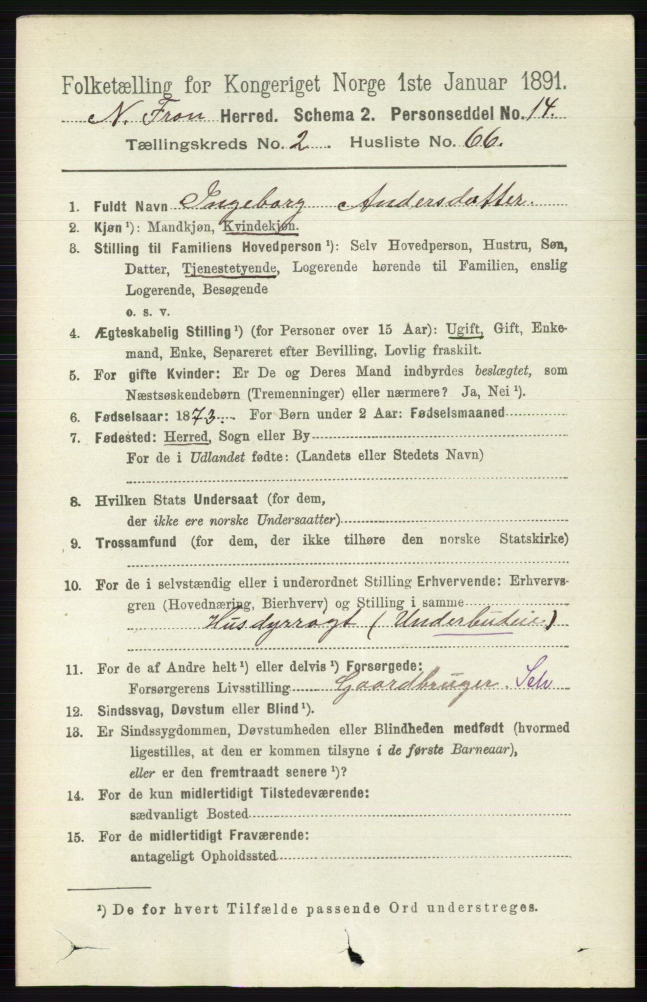 RA, 1891 census for 0518 Nord-Fron, 1891, p. 752