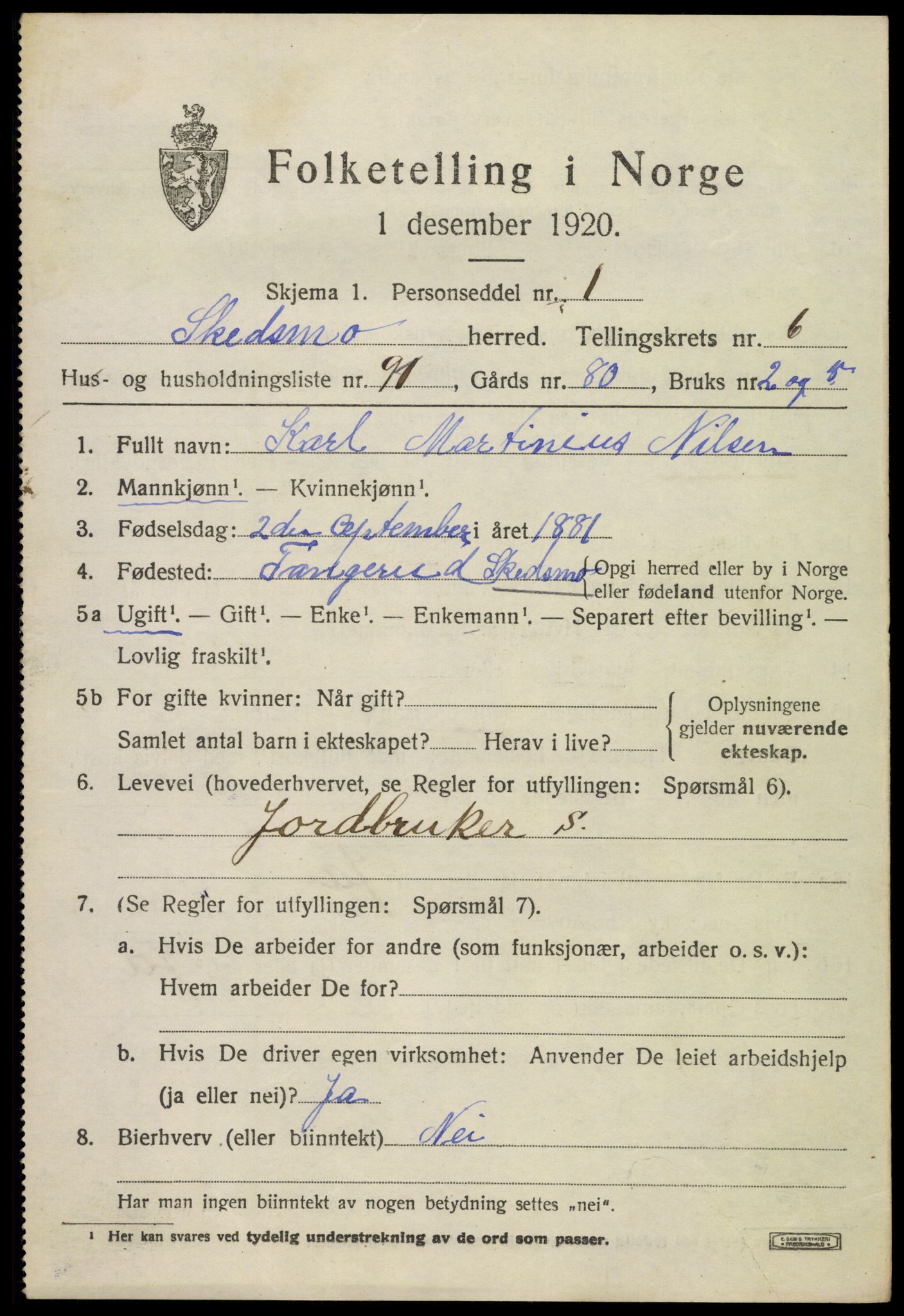 SAO, 1920 census for Skedsmo, 1920, p. 7161