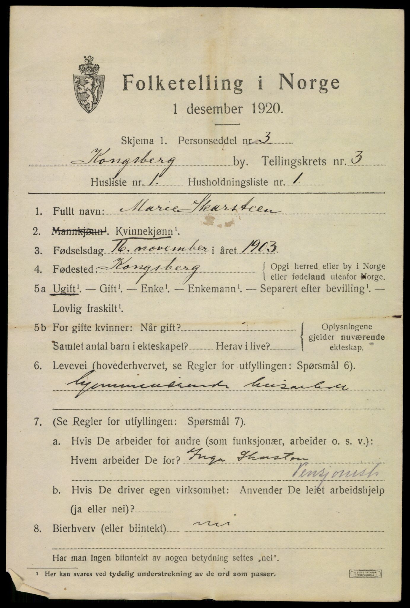 SAKO, 1920 census for Kongsberg, 1920, p. 9906