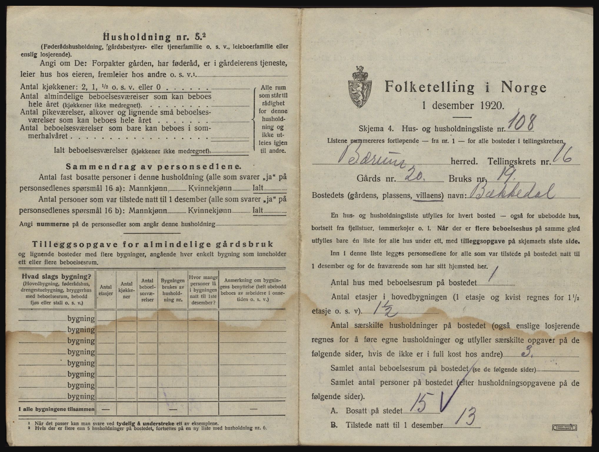 SAO, 1920 census for Bærum, 1920, p. 5088