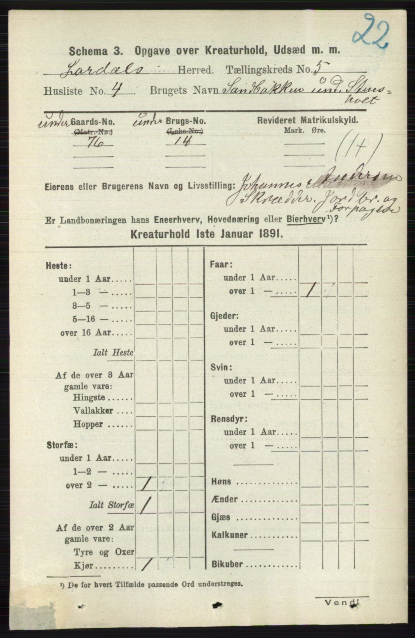 RA, 1891 census for 0728 Lardal, 1891, p. 4045