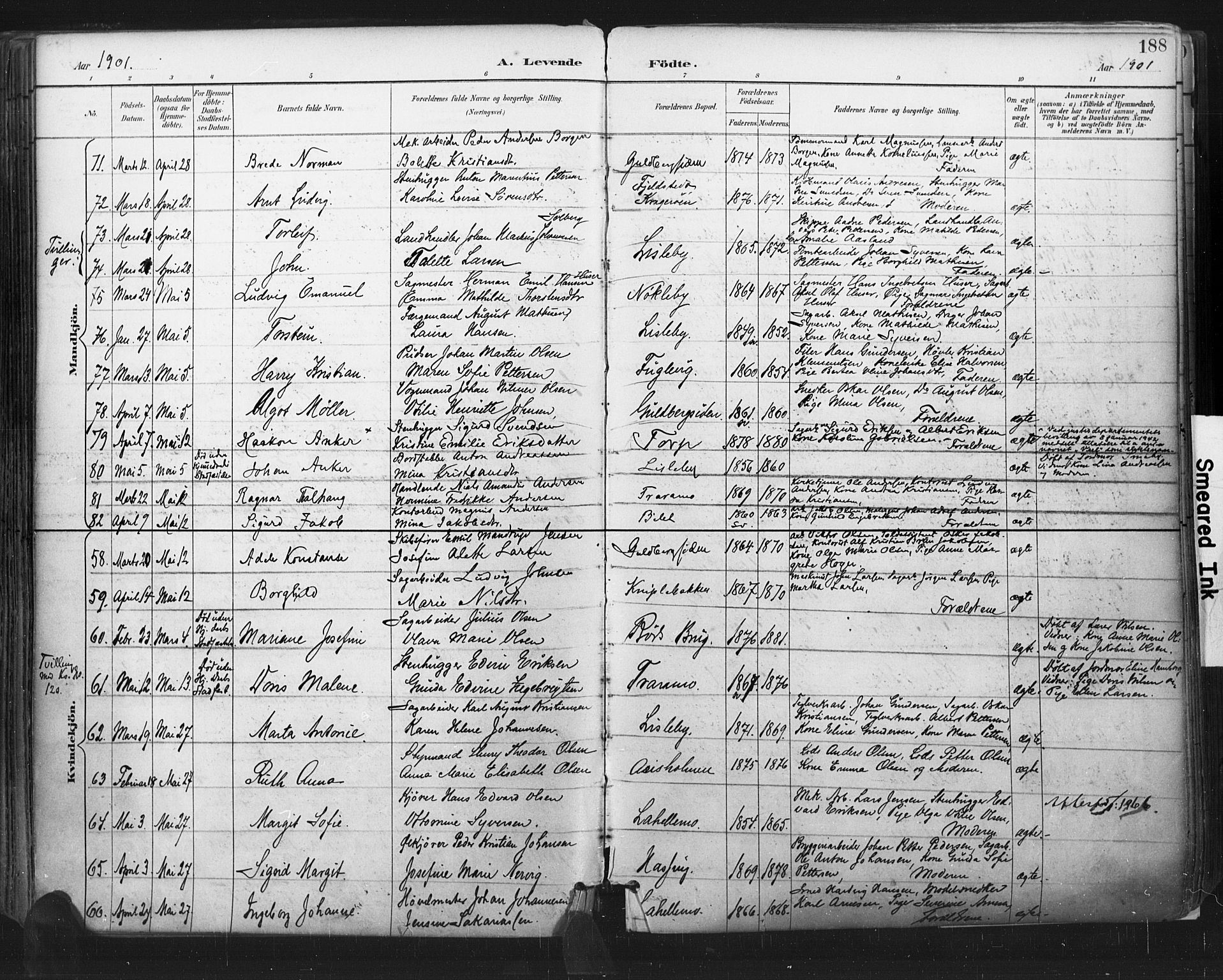 Glemmen prestekontor Kirkebøker, AV/SAO-A-10908/F/Fa/L0013: Parish register (official) no. 13, 1892-1907, p. 188