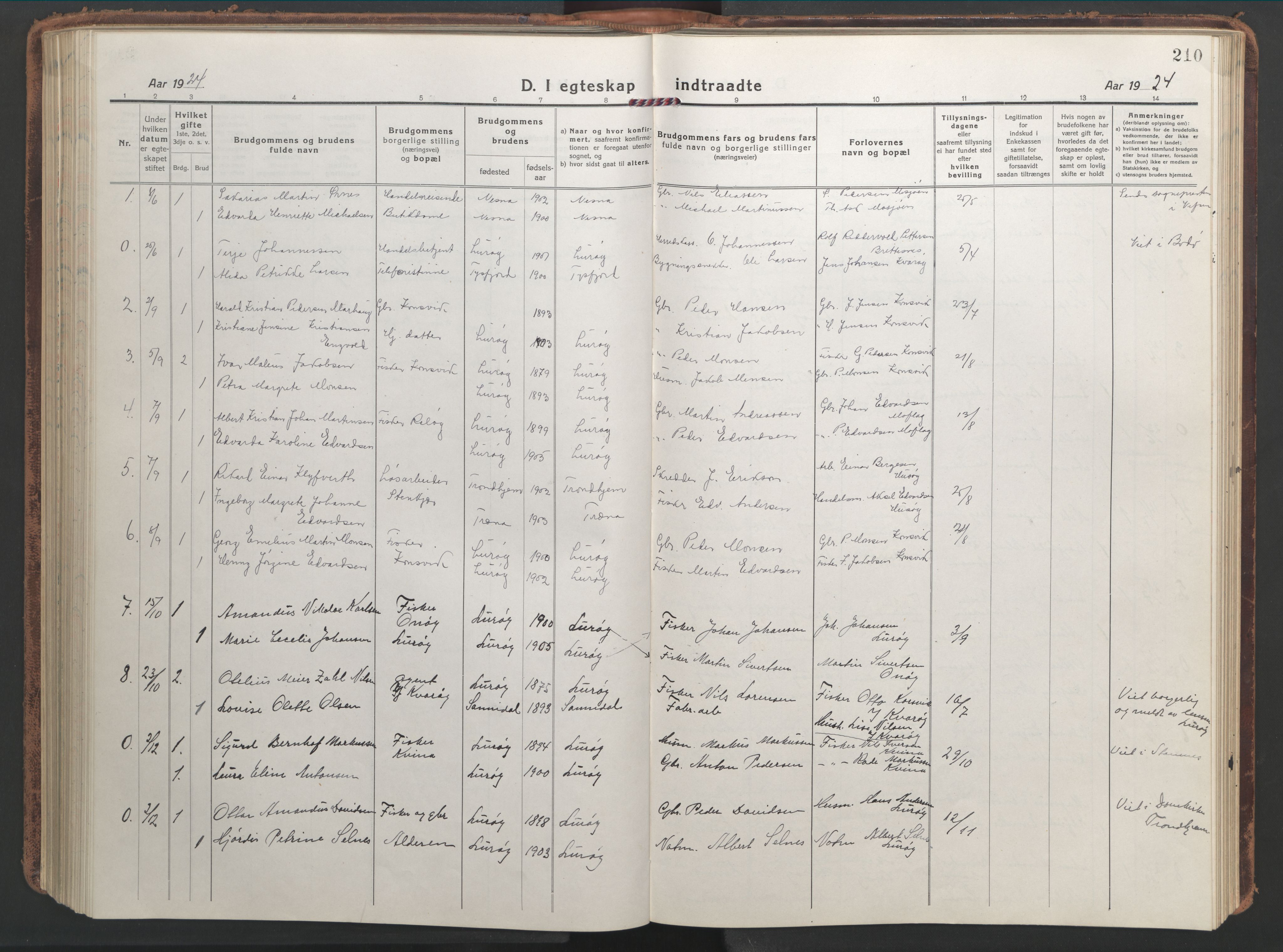 Ministerialprotokoller, klokkerbøker og fødselsregistre - Nordland, SAT/A-1459/839/L0574: Parish register (copy) no. 839C04, 1918-1950, p. 210