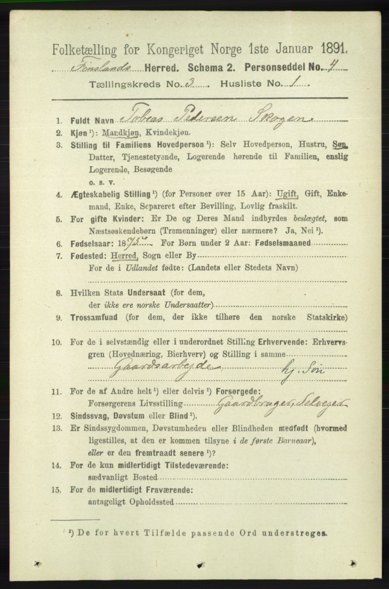 RA, 1891 census for 1023 Finsland, 1891, p. 775