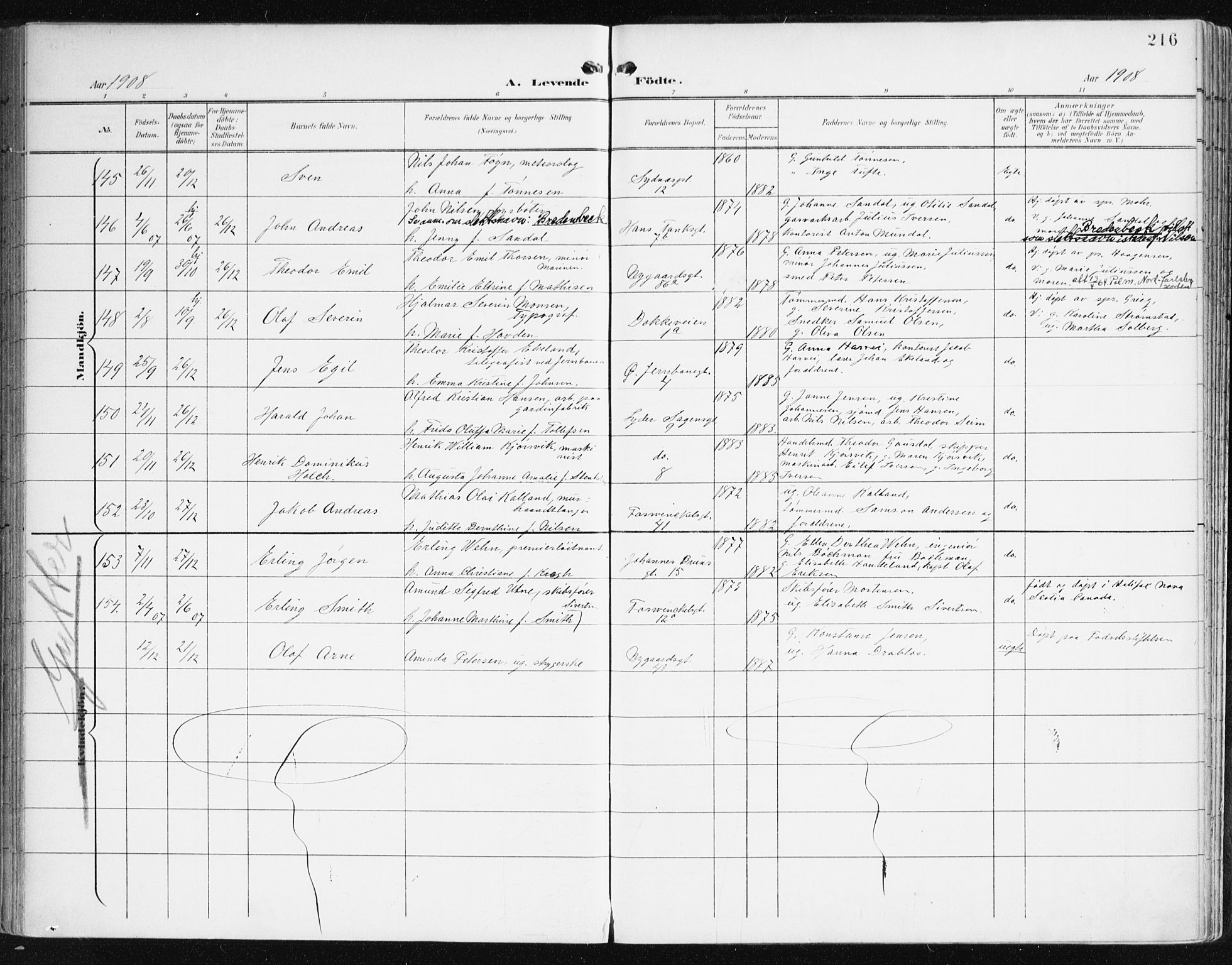 Johanneskirken sokneprestembete, AV/SAB-A-76001/H/Haa/L0002: Parish register (official) no. A 2, 1900-1912, p. 216