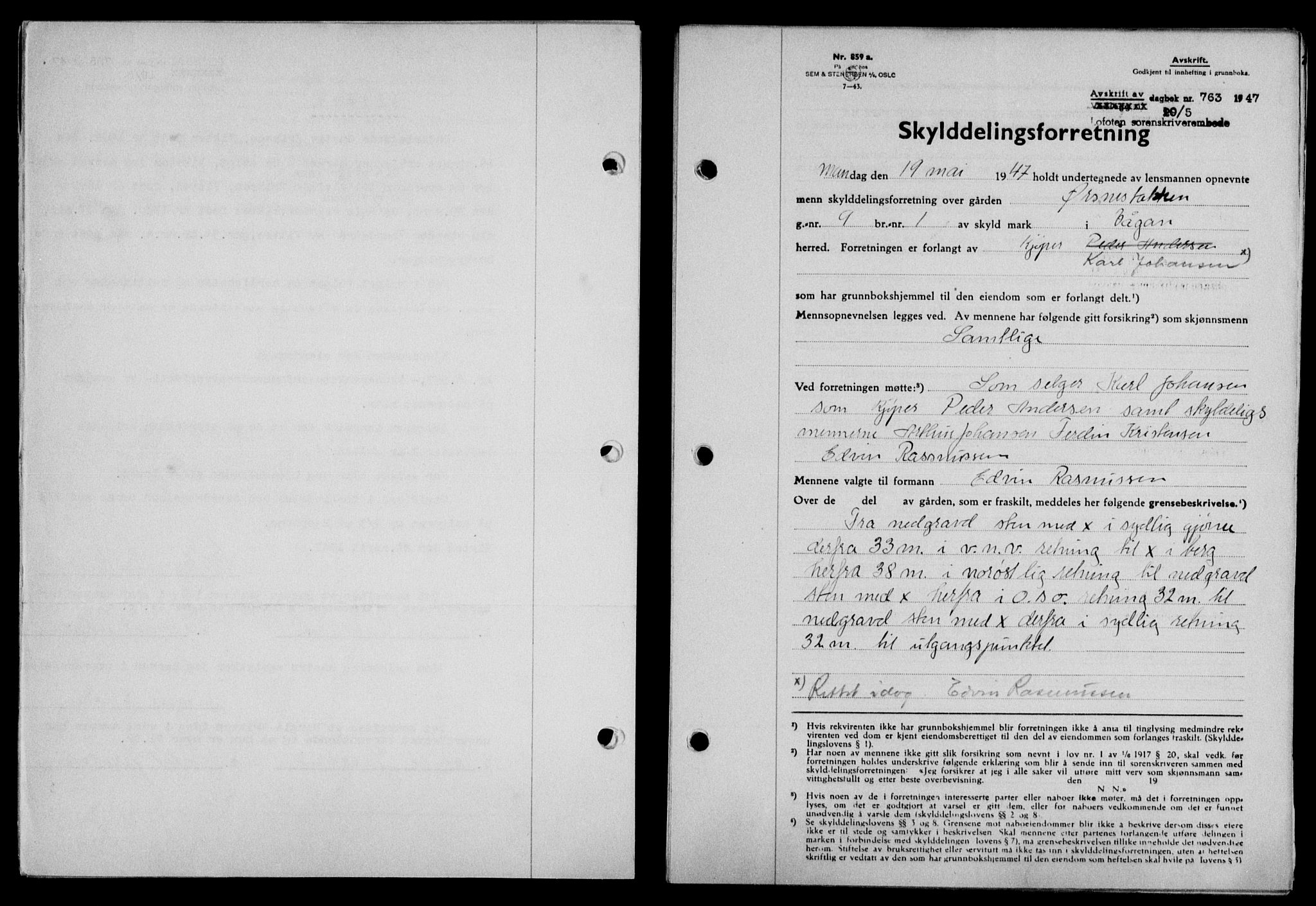 Lofoten sorenskriveri, SAT/A-0017/1/2/2C/L0016a: Mortgage book no. 16a, 1947-1947, Diary no: : 763/1947