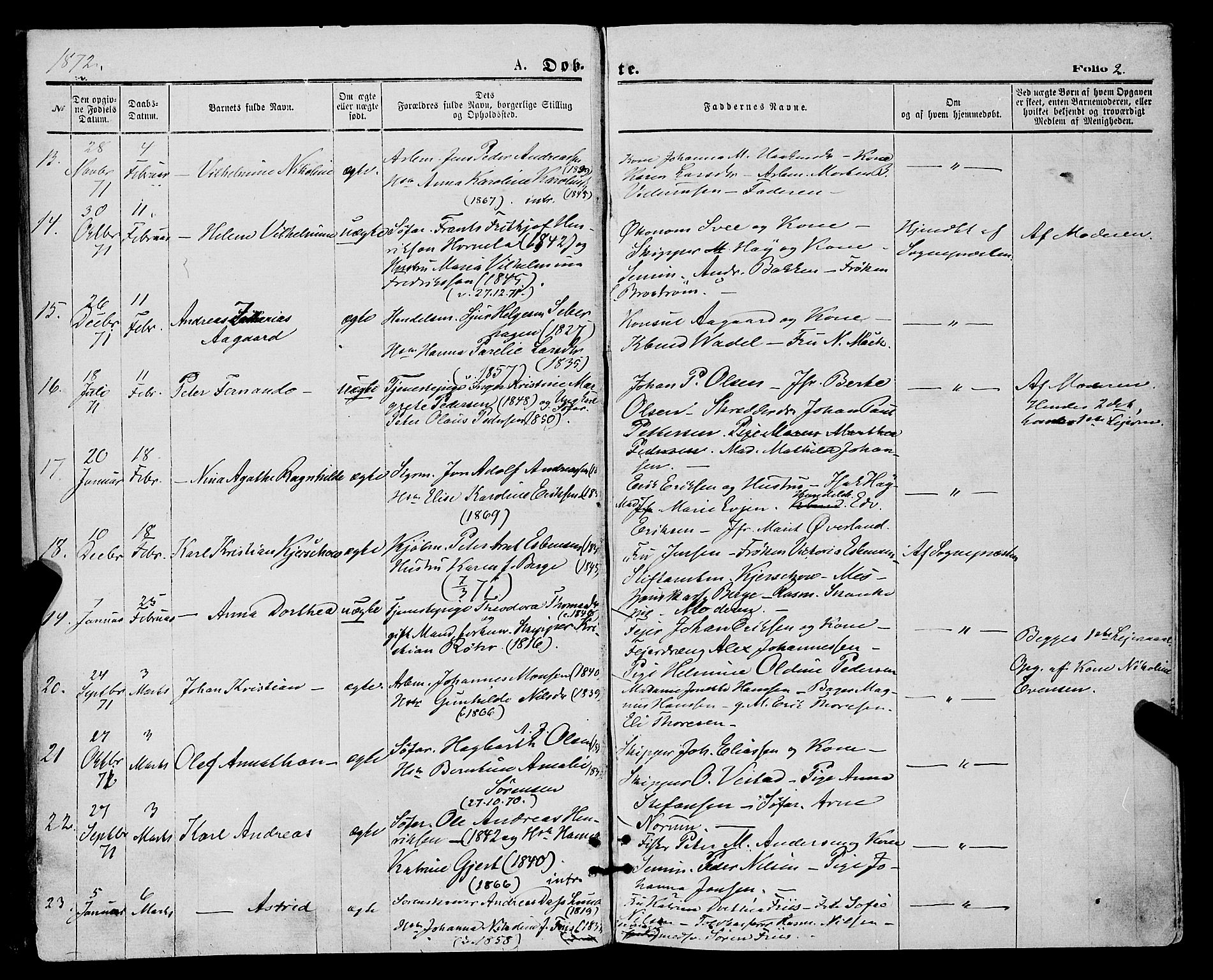 Tromsø sokneprestkontor/stiftsprosti/domprosti, SATØ/S-1343/G/Ga/L0013kirke: Parish register (official) no. 13, 1872-1877, p. 2