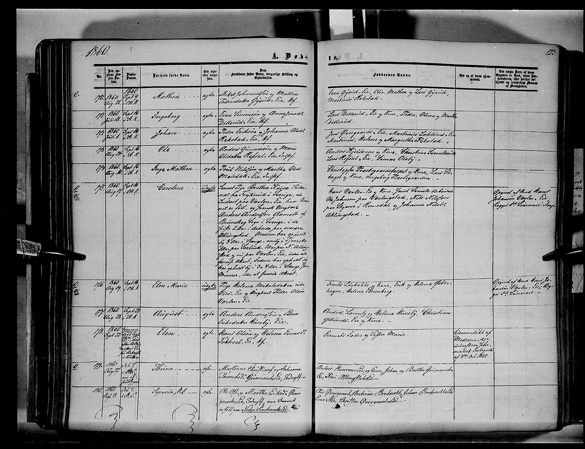 Stange prestekontor, SAH/PREST-002/K/L0012: Parish register (official) no. 12, 1852-1862, p. 123