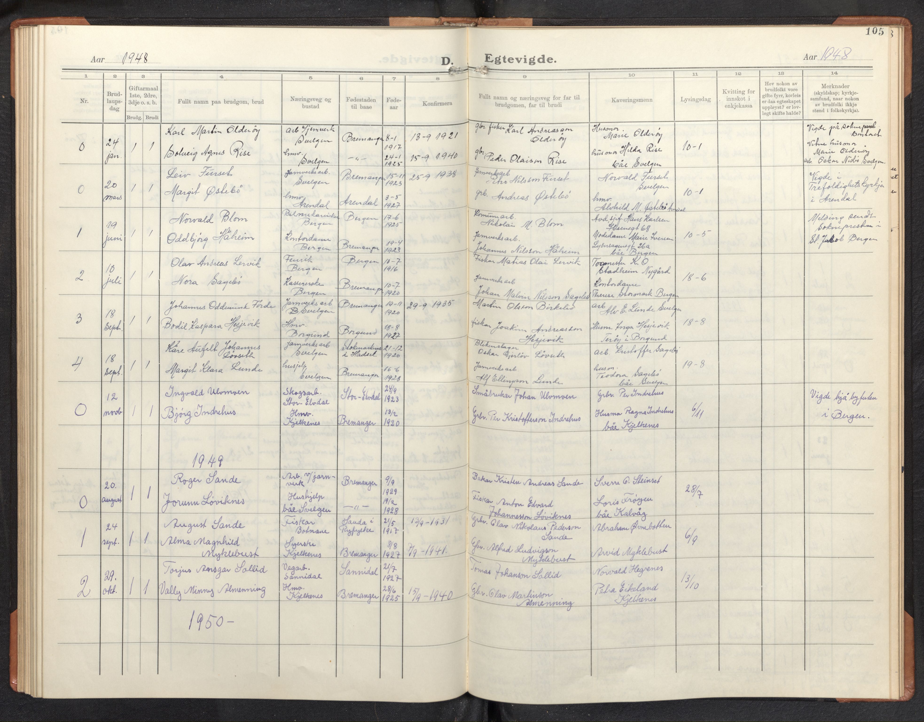Davik sokneprestembete, SAB/A-79701/H/Hab/Habb/L0002: Parish register (copy) no. B 2, 1929-1951, p. 104b-105a