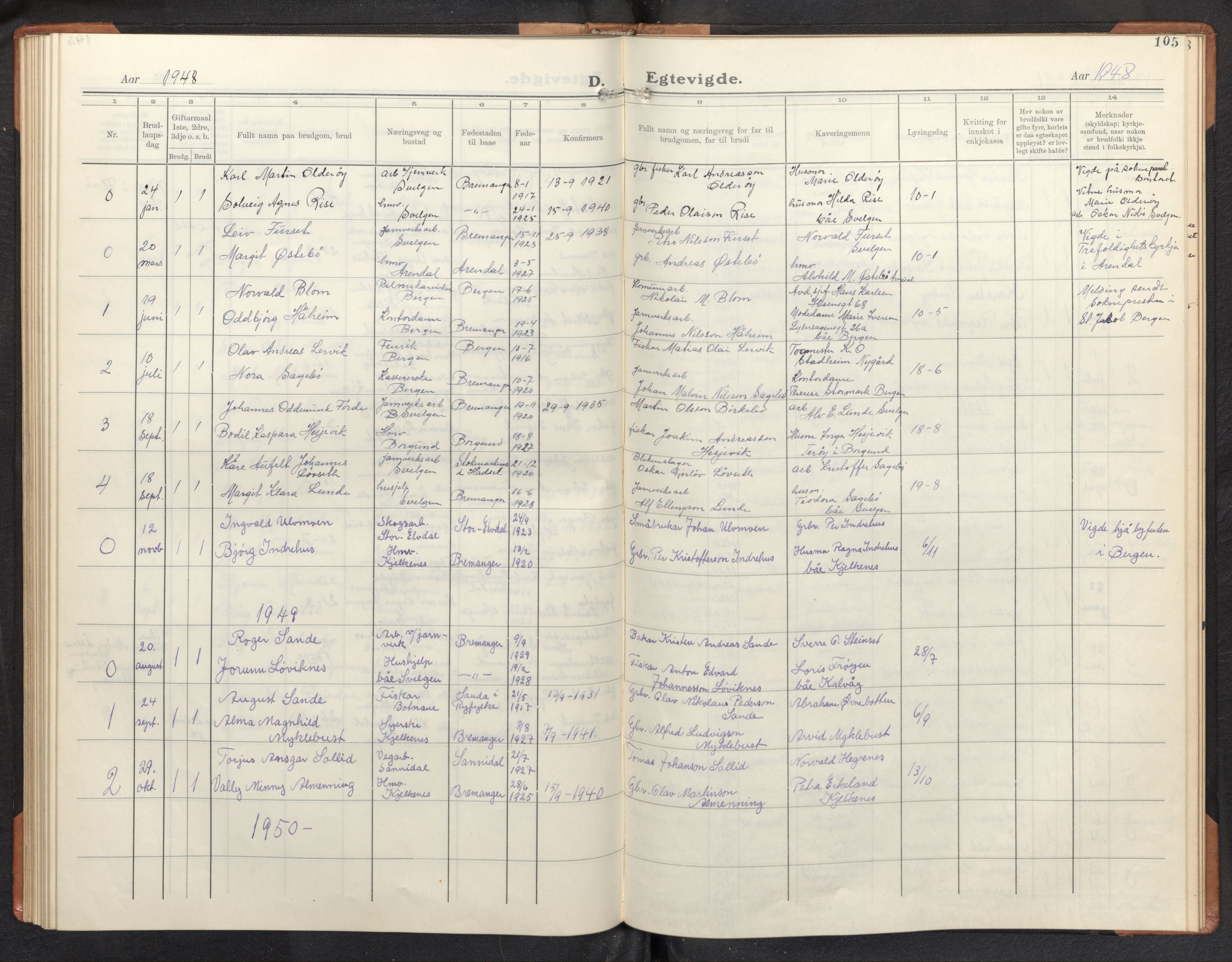 Davik sokneprestembete, AV/SAB-A-79701/H/Hab/Habb/L0002: Parish register (copy) no. B 2, 1929-1951, p. 104b-105a