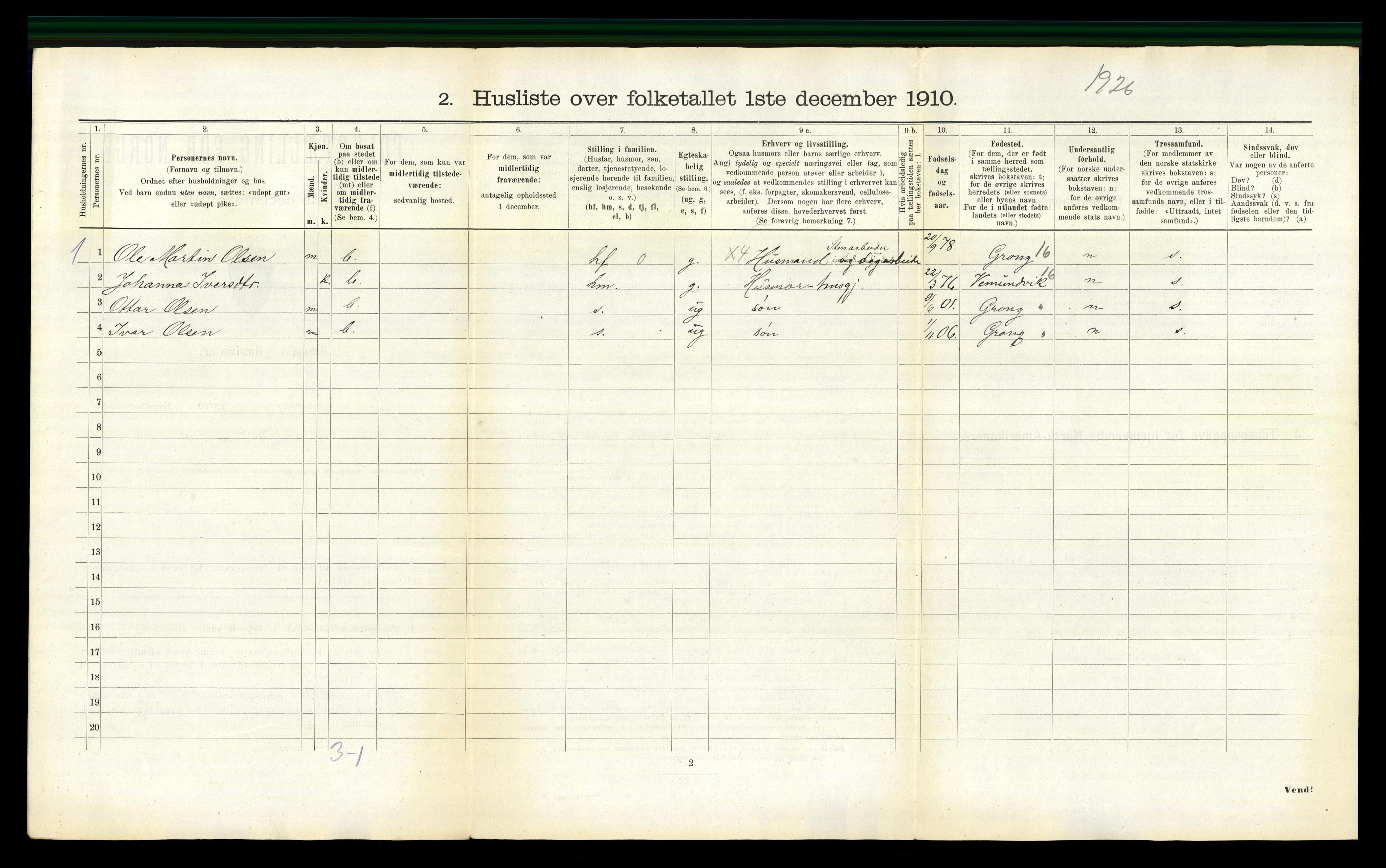 RA, 1910 census for Overhalla, 1910, p. 814