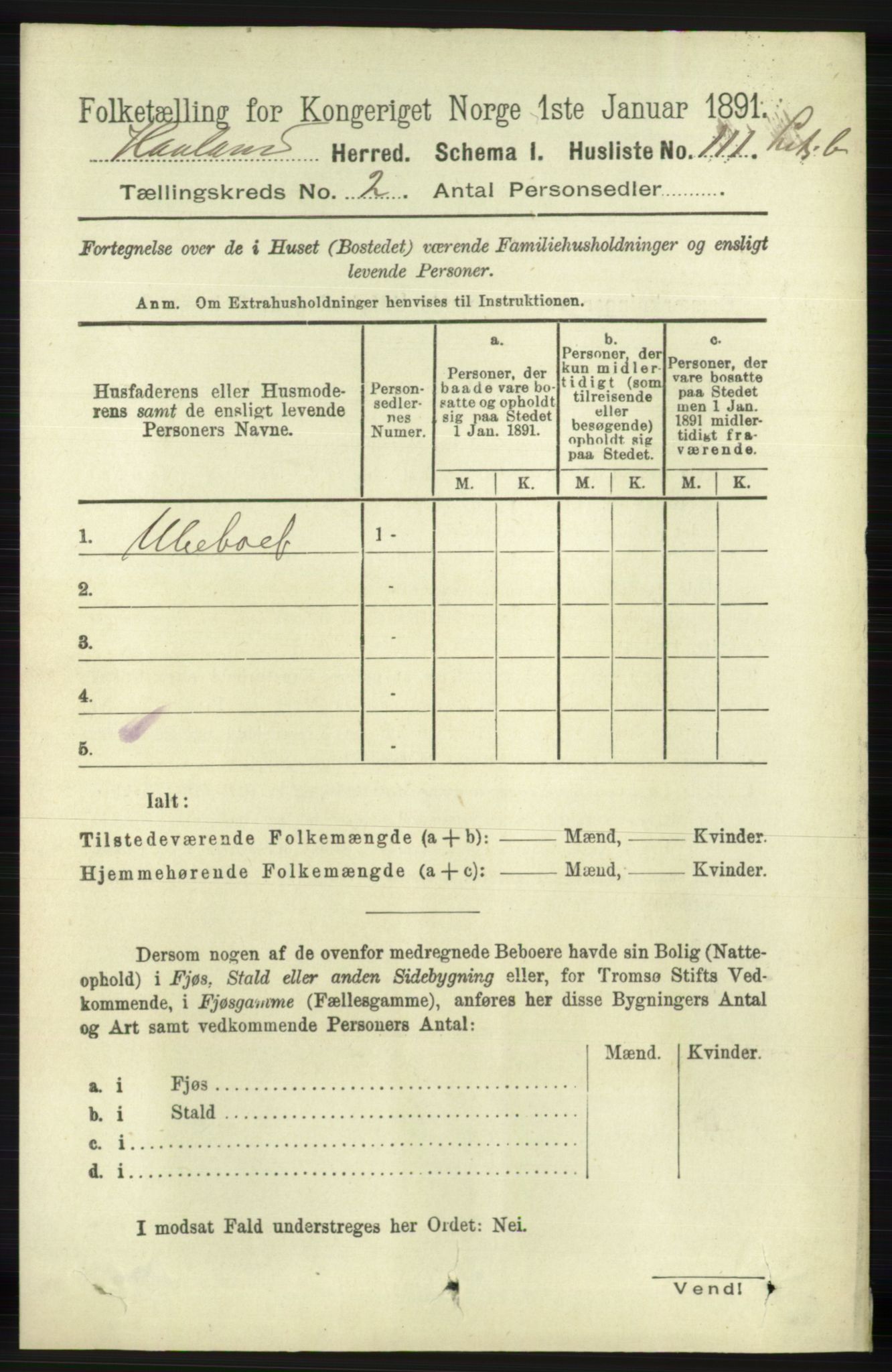 RA, 1891 census for 1124 Haaland, 1891, p. 978