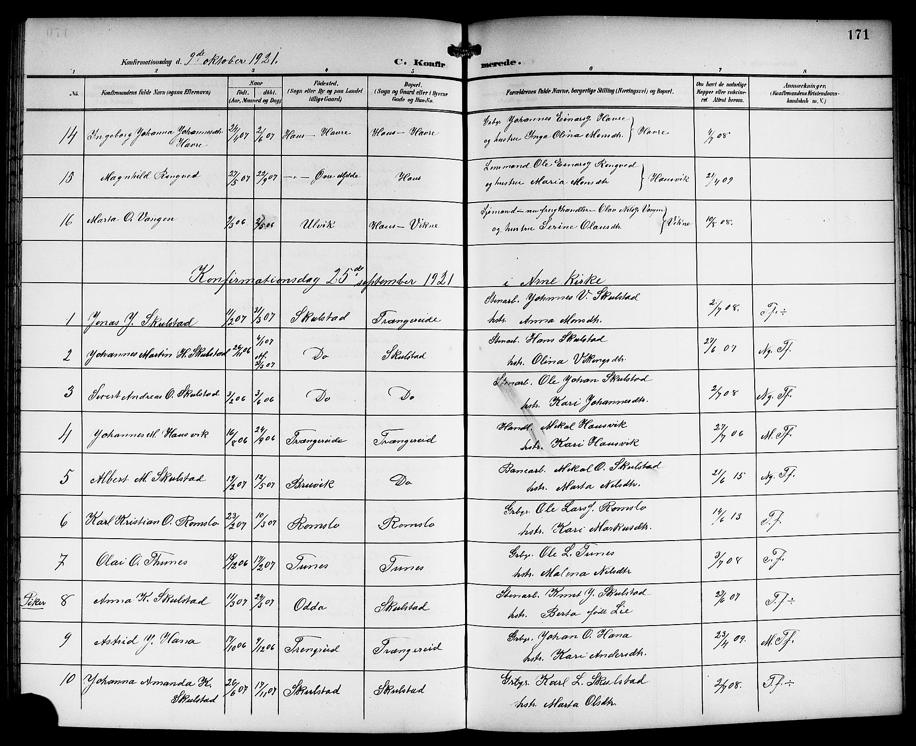 Haus sokneprestembete, SAB/A-75601/H/Hab: Parish register (copy) no. B 4, 1900-1921, p. 171
