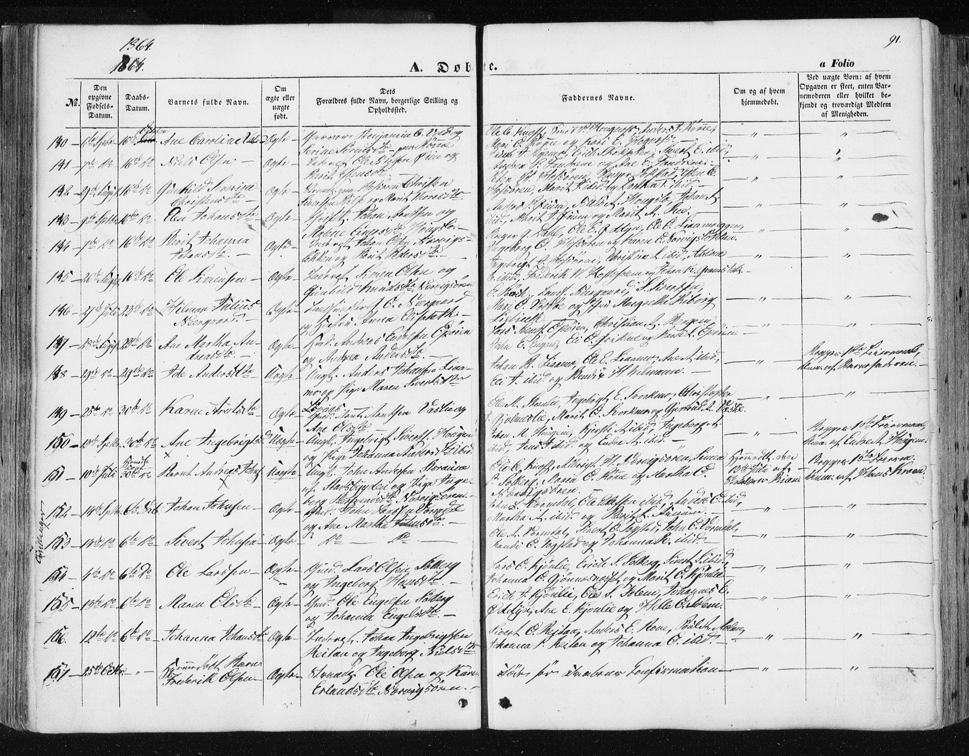 Ministerialprotokoller, klokkerbøker og fødselsregistre - Sør-Trøndelag, SAT/A-1456/668/L0806: Parish register (official) no. 668A06, 1854-1869, p. 91