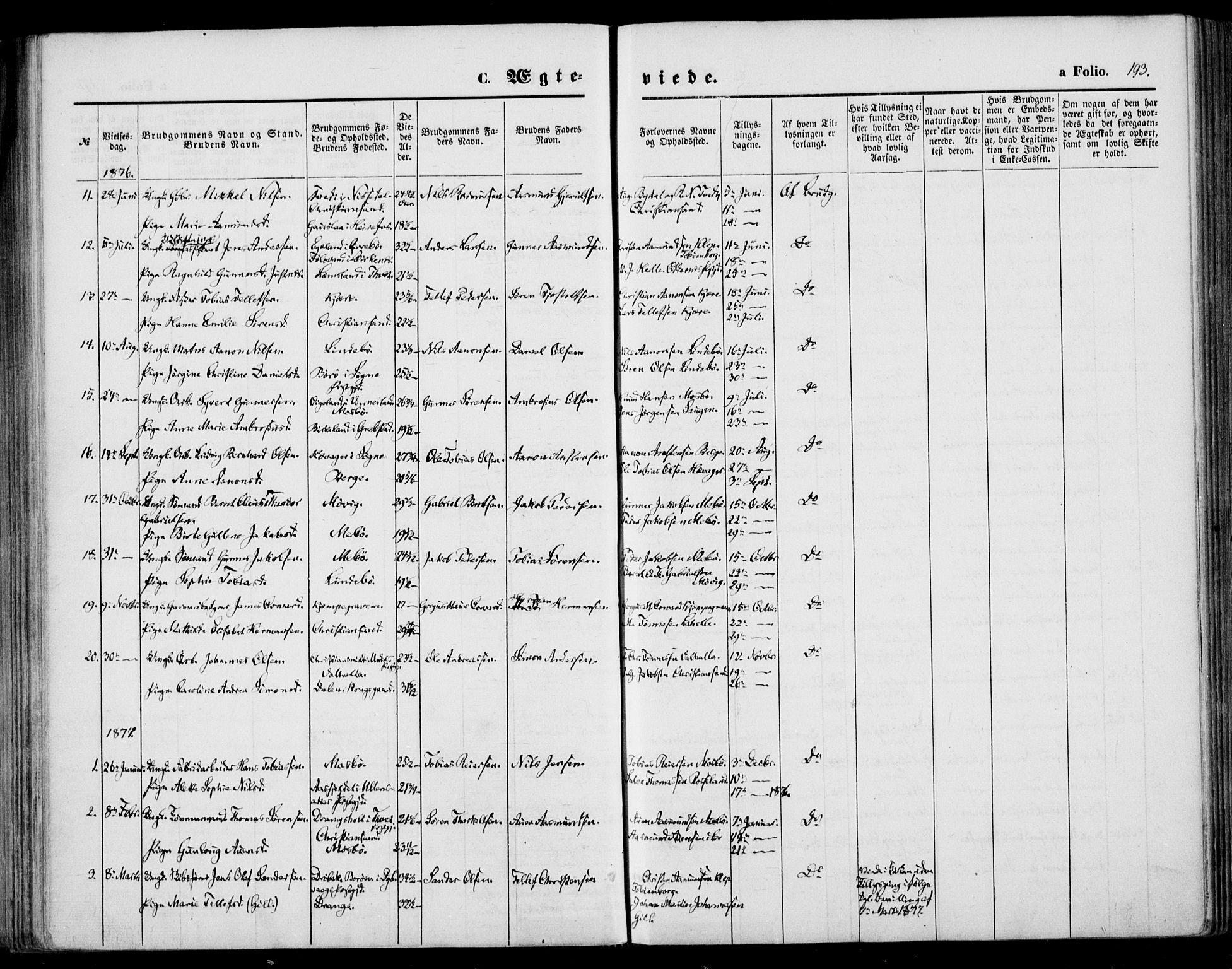 Oddernes sokneprestkontor, AV/SAK-1111-0033/F/Fa/Faa/L0008: Parish register (official) no. A 8, 1864-1880, p. 193