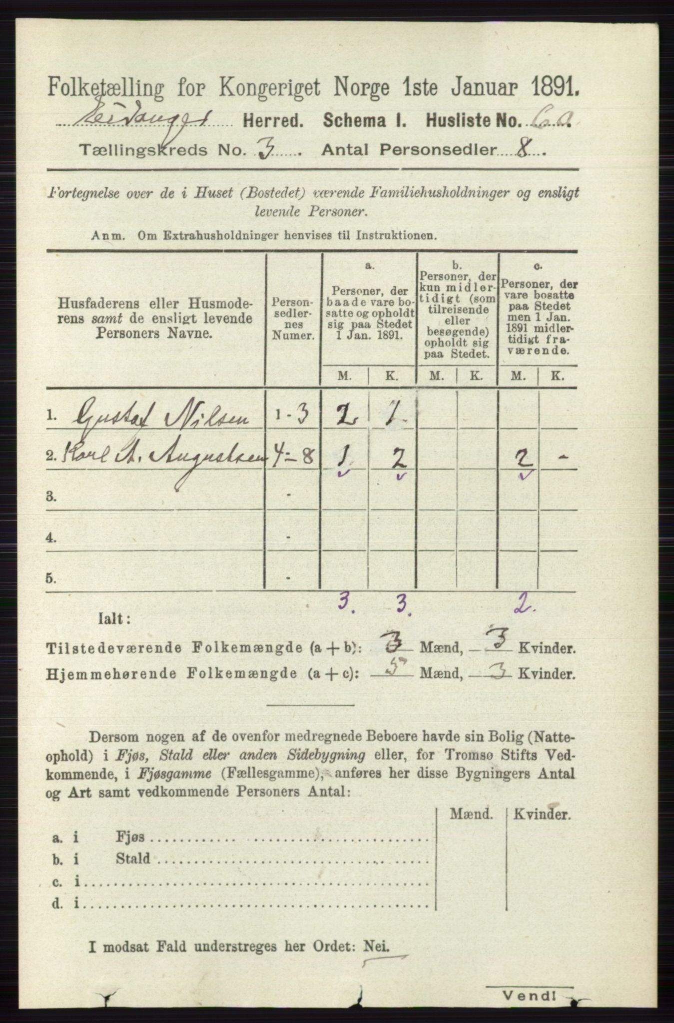 RA, 1891 census for 0813 Eidanger, 1891, p. 1518