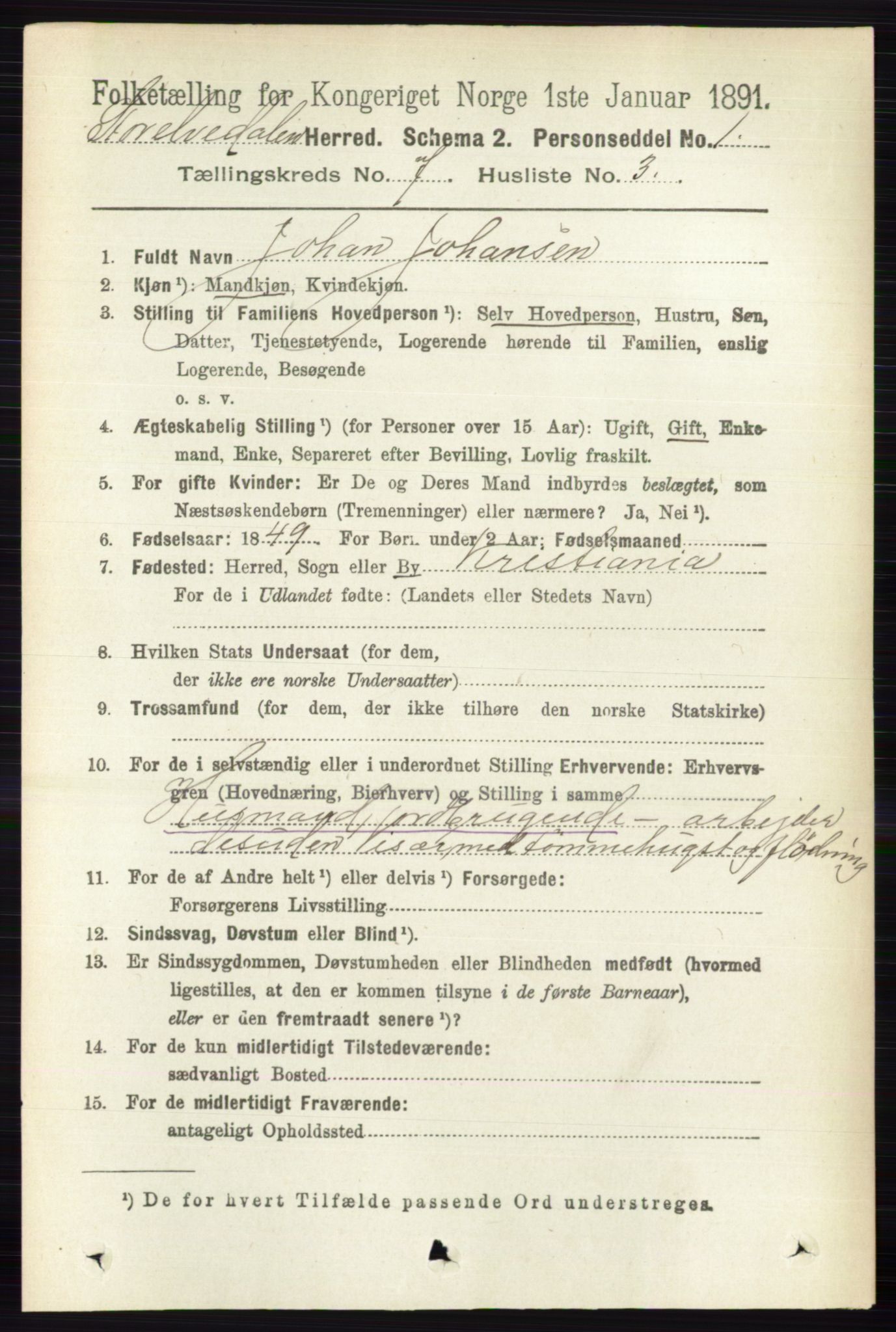 RA, 1891 census for 0430 Stor-Elvdal, 1891, p. 2662