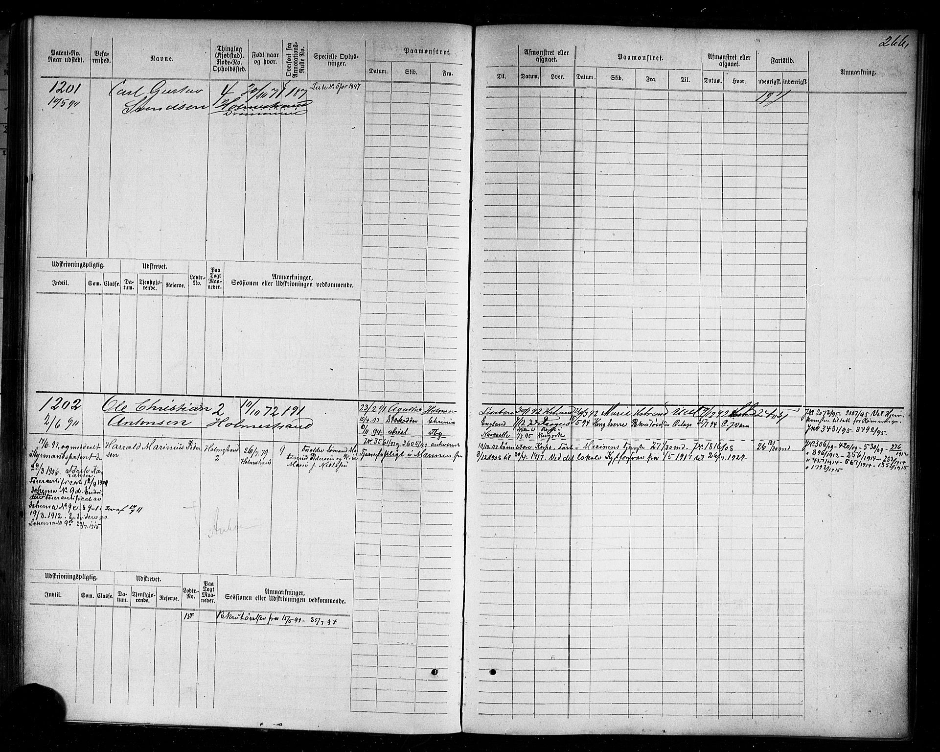 Holmestrand innrulleringskontor, SAKO/A-1151/F/Fc/L0004: Hovedrulle, 1872-1913, p. 306