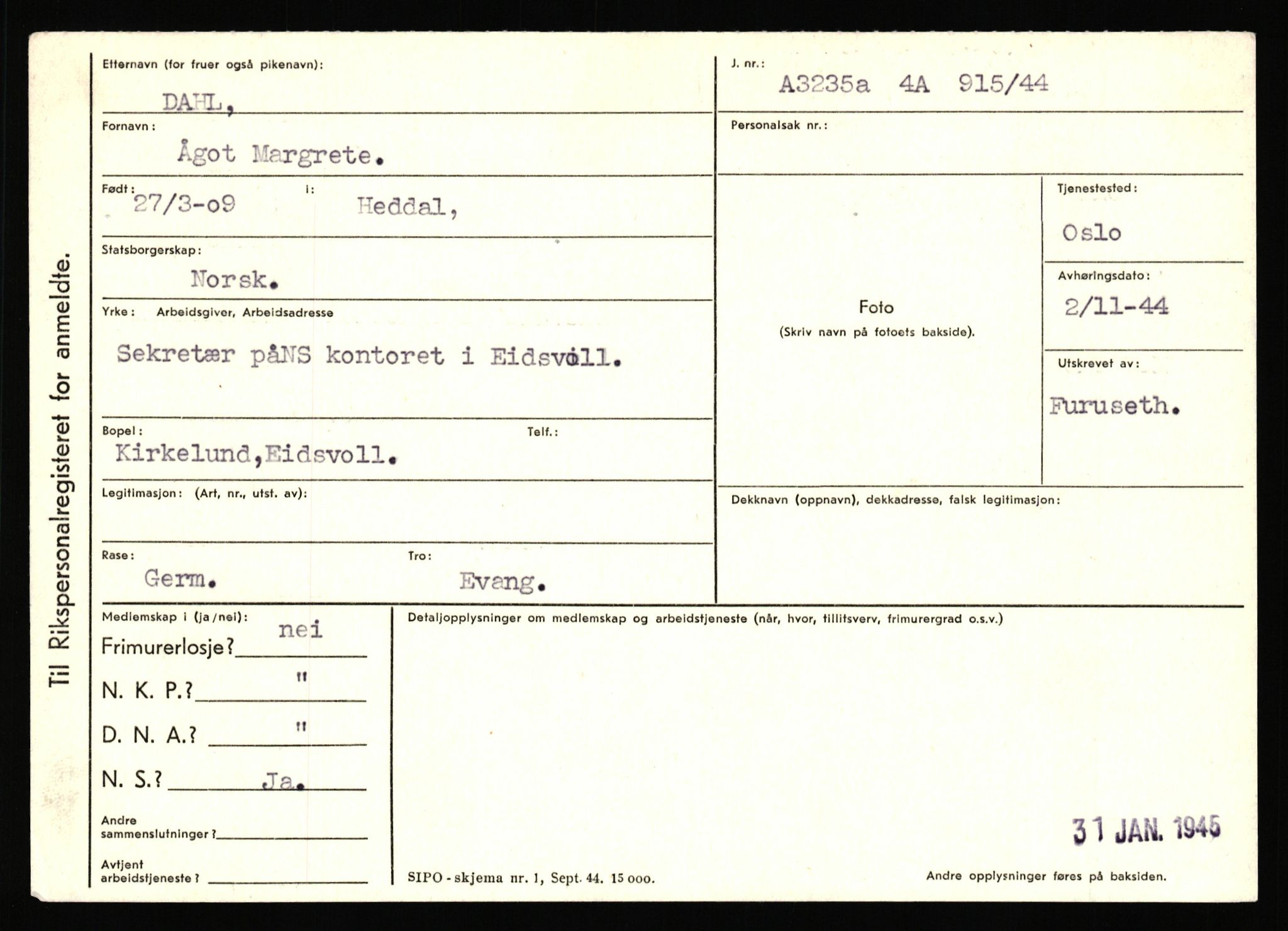 Statspolitiet - Hovedkontoret / Osloavdelingen, AV/RA-S-1329/C/Ca/L0003: Brechan - Eichinger	, 1943-1945, p. 2381