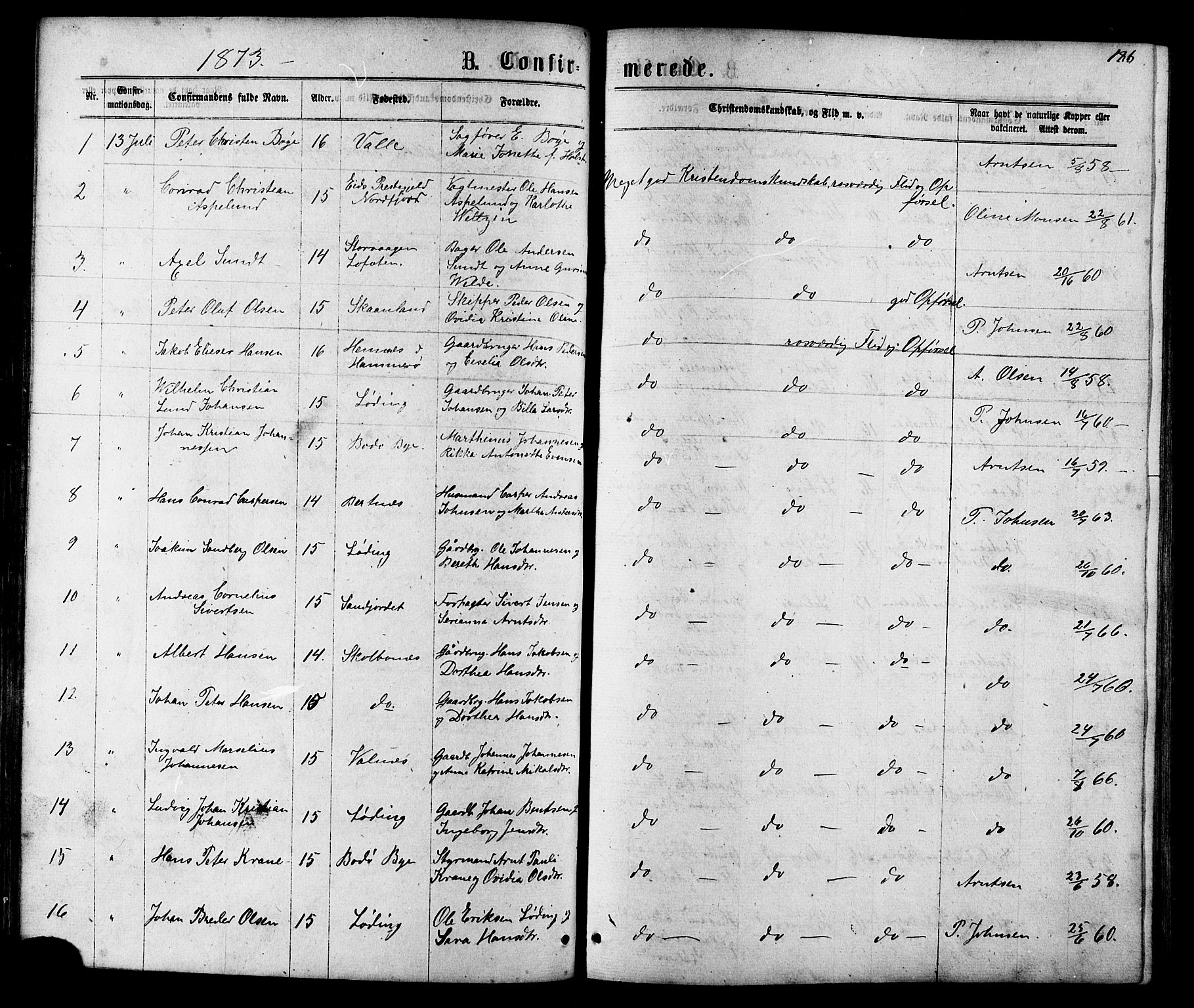 Ministerialprotokoller, klokkerbøker og fødselsregistre - Nordland, SAT/A-1459/801/L0029: Parish register (copy) no. 801C04, 1868-1878, p. 186
