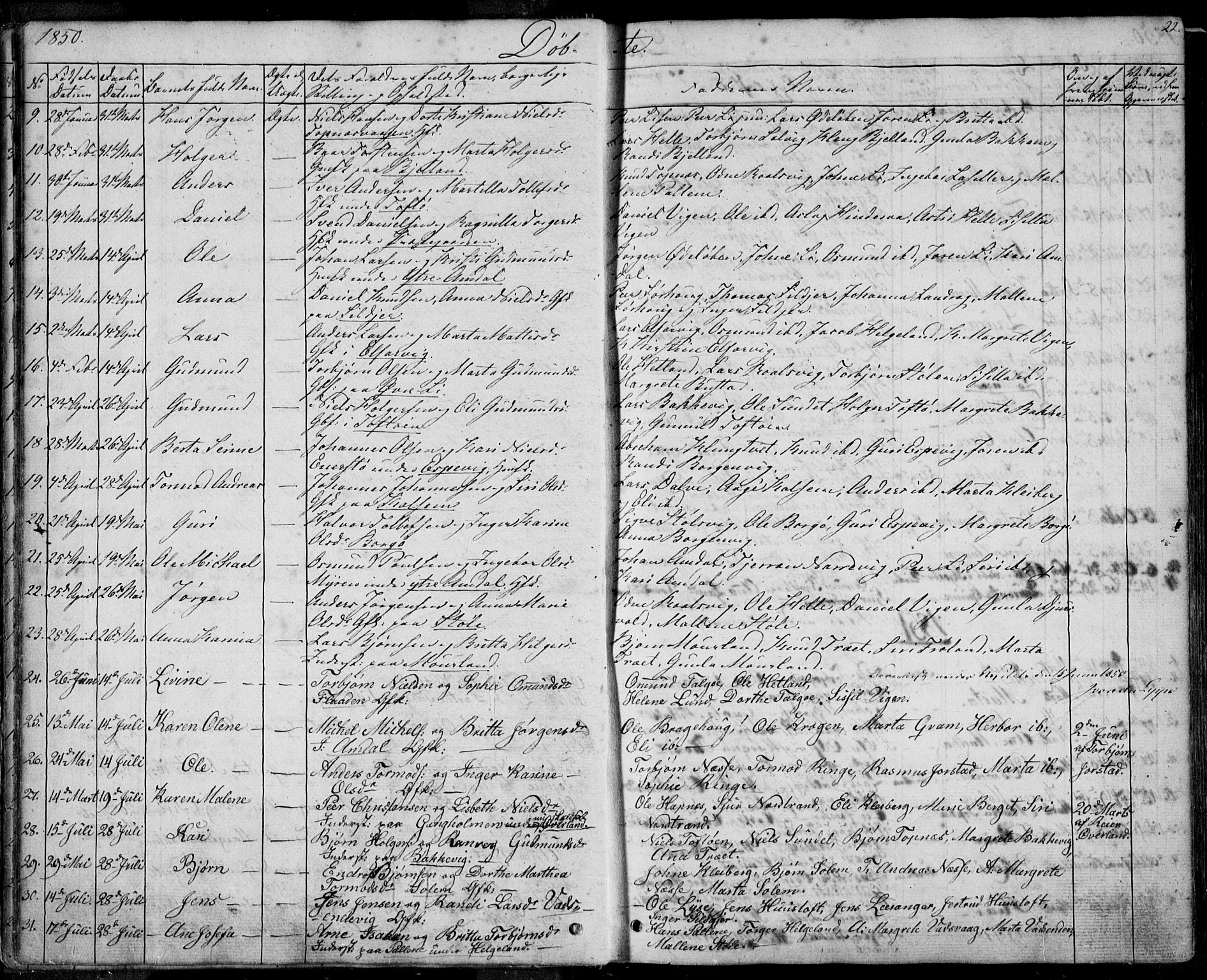 Nedstrand sokneprestkontor, SAST/A-101841/01/IV: Parish register (official) no. A 8, 1839-1860, p. 22