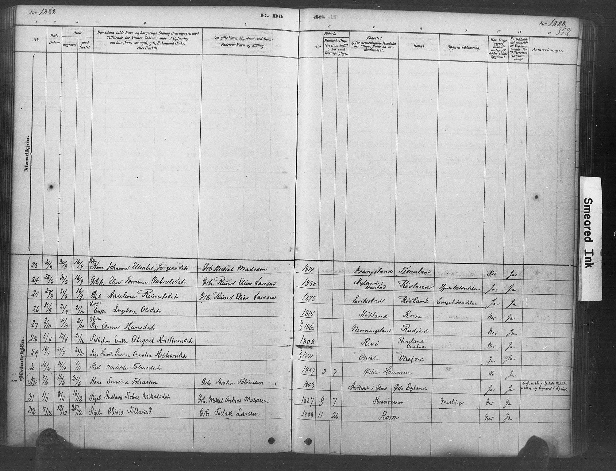 Lyngdal sokneprestkontor, AV/SAK-1111-0029/F/Fa/Fac/L0011: Parish register (official) no. A 11, 1878-1893, p. 352