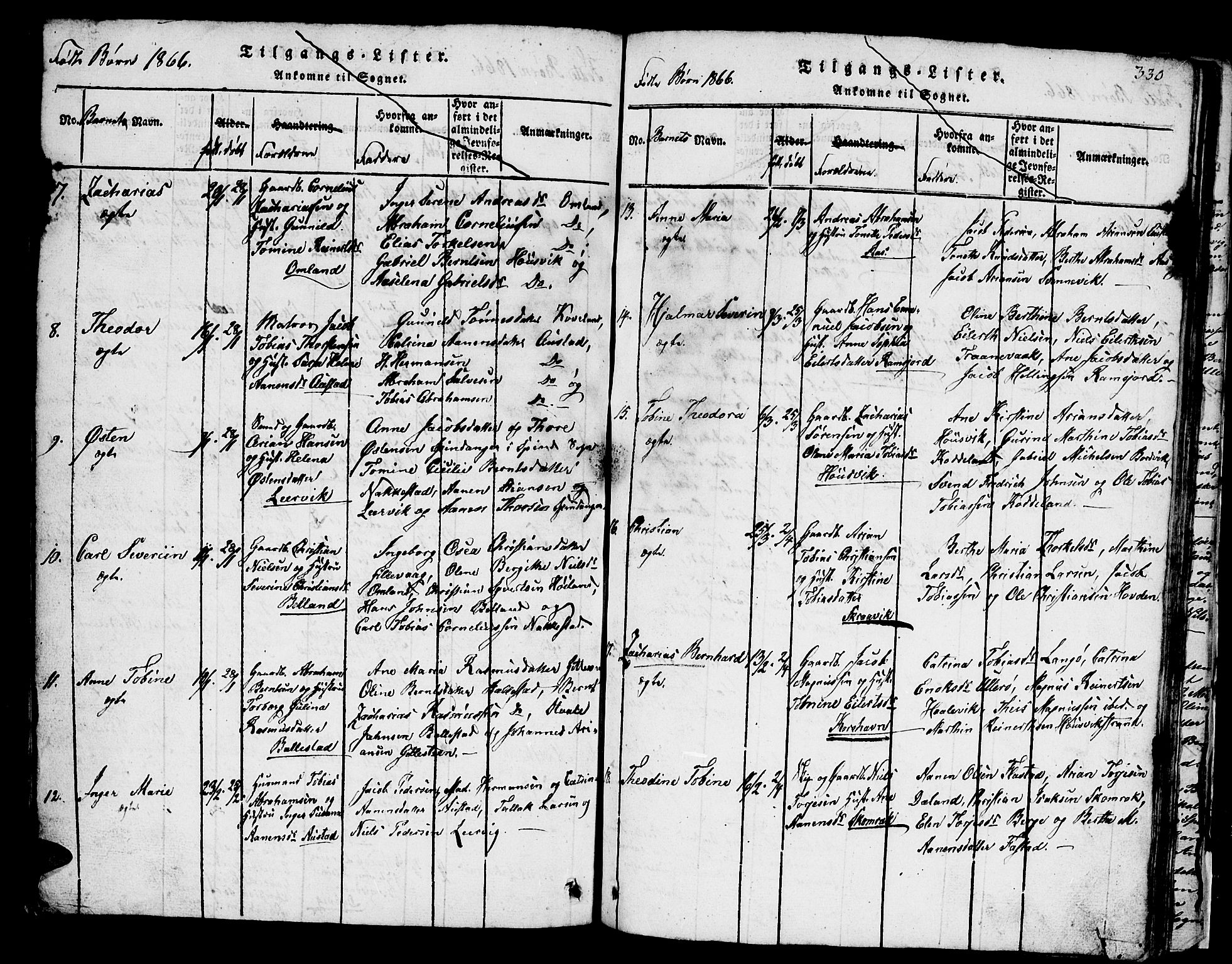 Lyngdal sokneprestkontor, AV/SAK-1111-0029/F/Fb/Fba/L0001: Parish register (copy) no. B 1, 1816-1876, p. 330