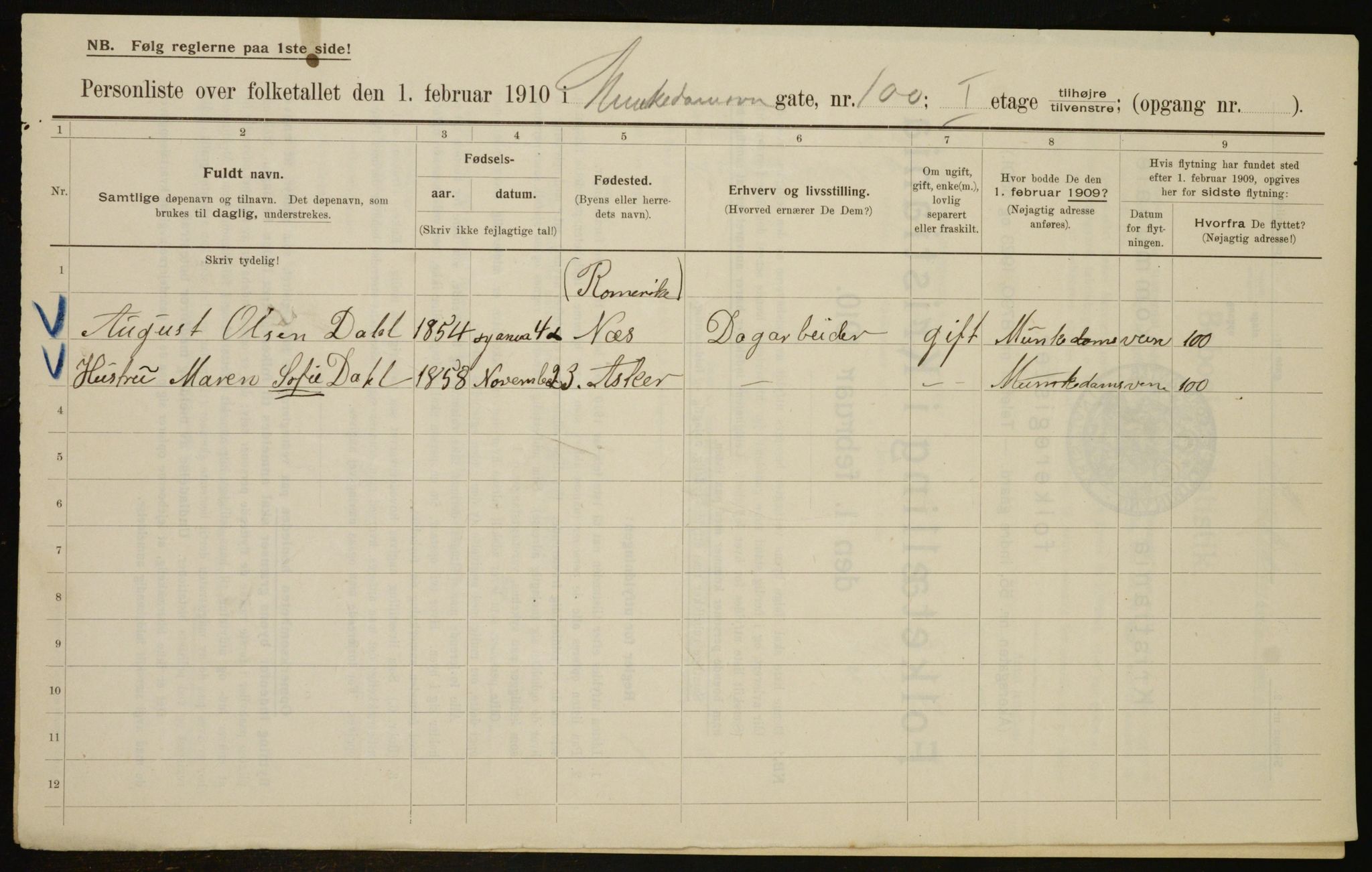 OBA, Municipal Census 1910 for Kristiania, 1910, p. 65594