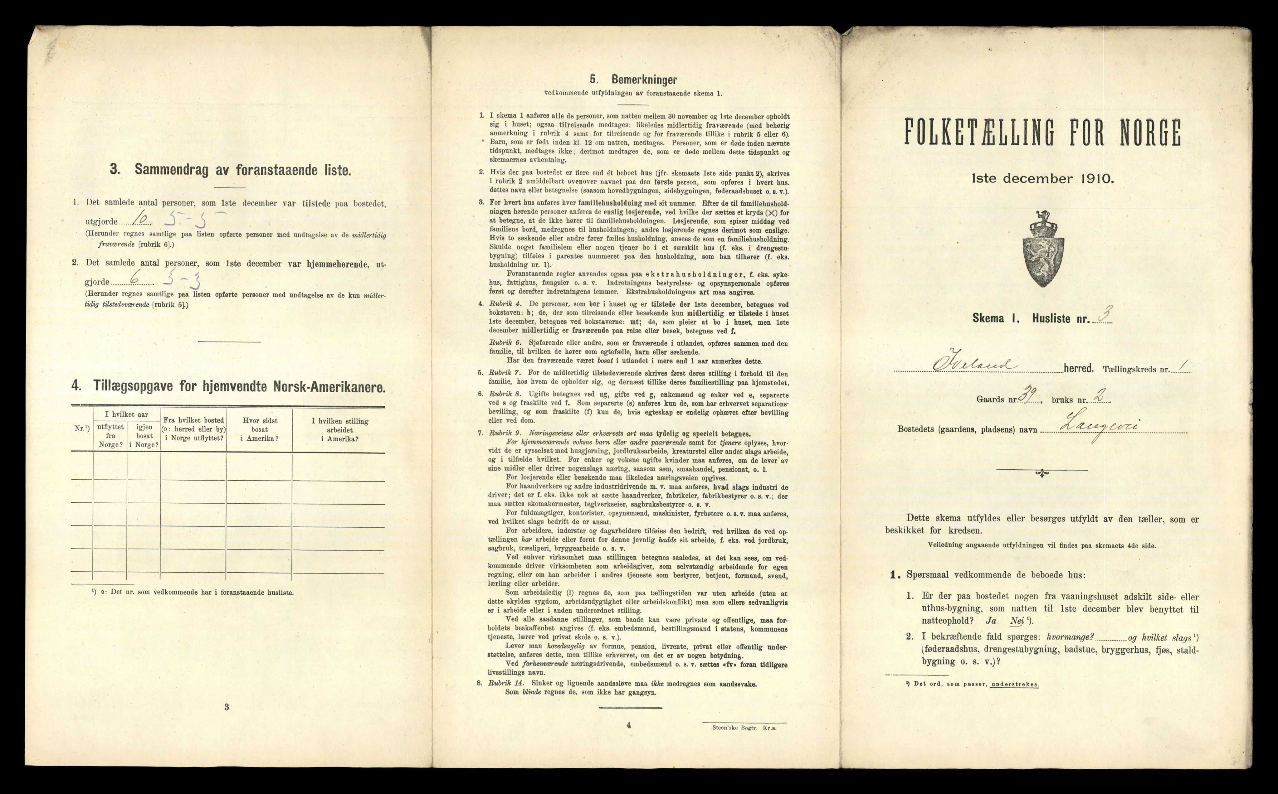 RA, 1910 census for Iveland, 1910, p. 37