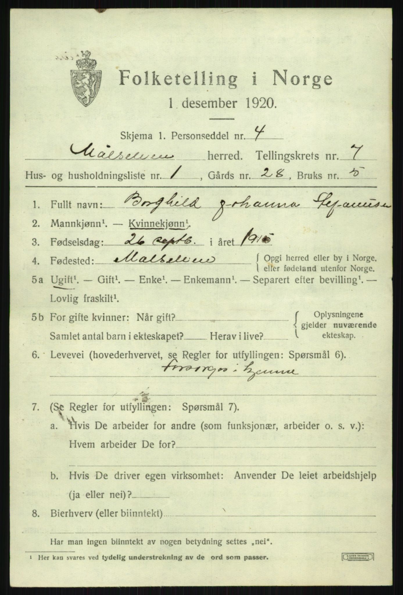 SATØ, 1920 census for Målselv, 1920, p. 4187