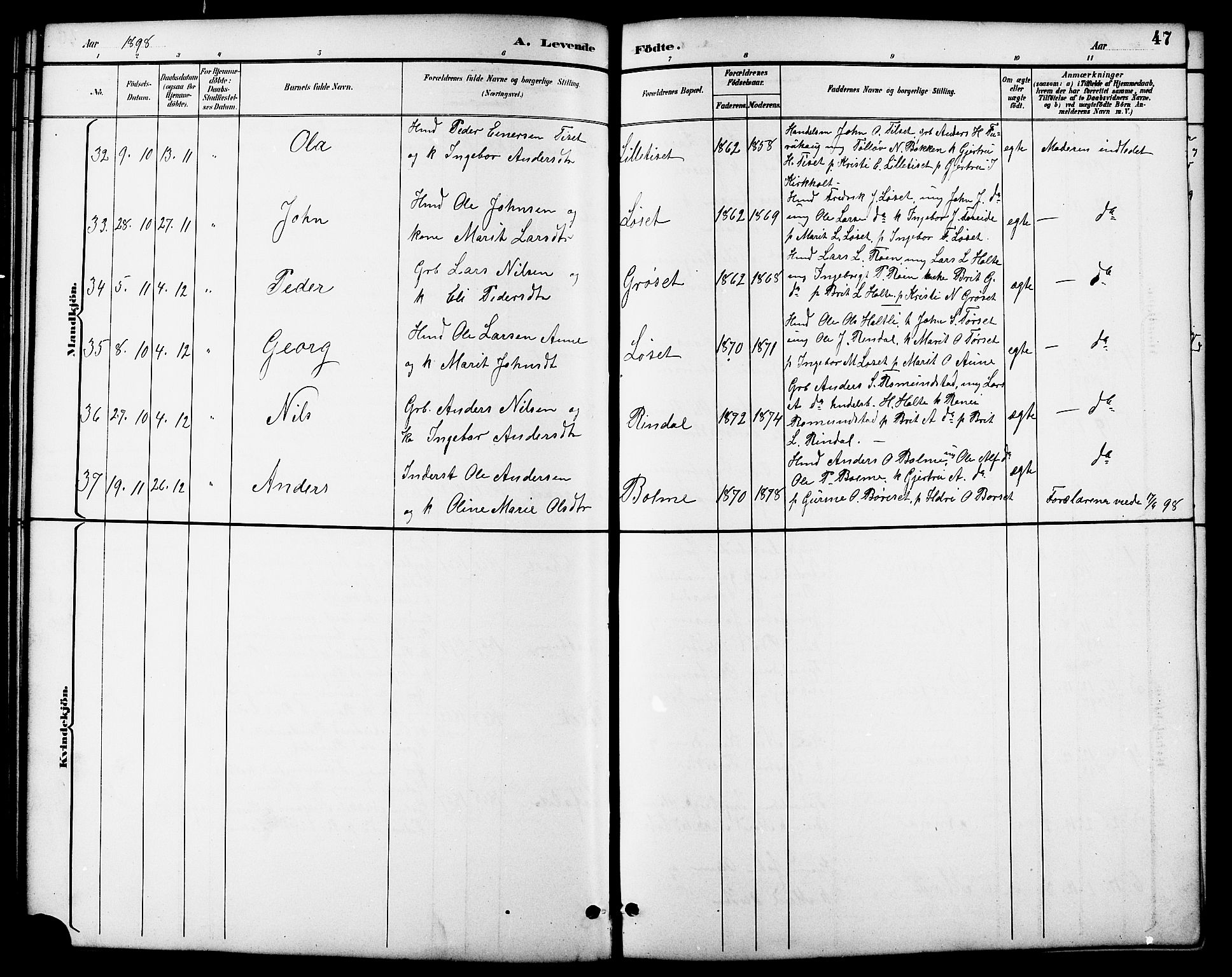 Ministerialprotokoller, klokkerbøker og fødselsregistre - Møre og Romsdal, AV/SAT-A-1454/598/L1078: Parish register (copy) no. 598C03, 1892-1909, p. 47