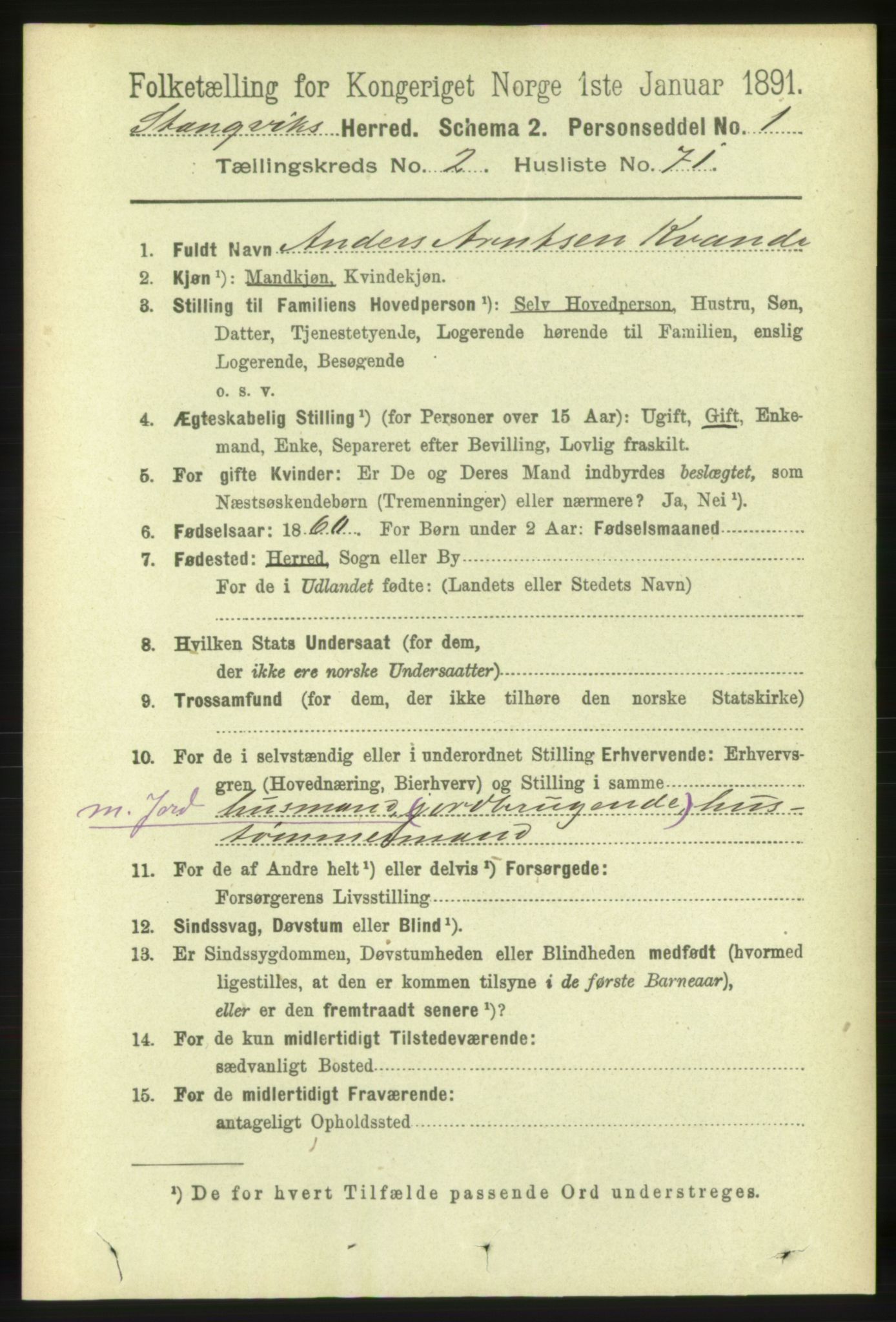 RA, 1891 census for 1564 Stangvik, 1891, p. 1158