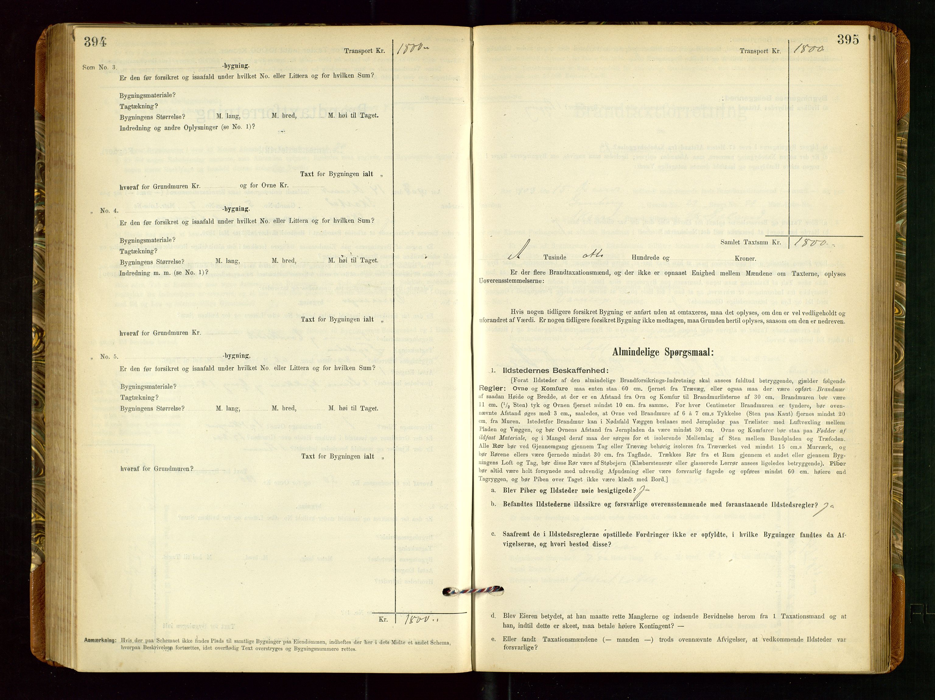 Torvestad lensmannskontor, SAST/A-100307/1/Gob/L0002: "Brandtakstprotokol for Lensmanden i Torvestad", 1900-1905, p. 394-395