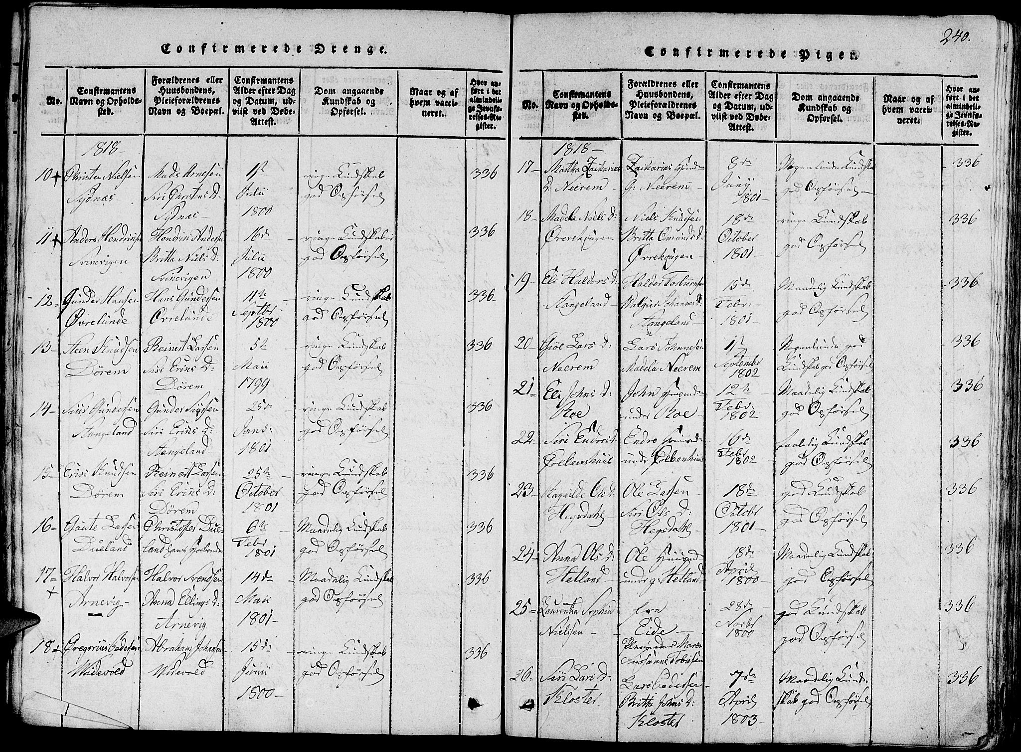 Fjelberg sokneprestembete, AV/SAB-A-75201/H/Haa: Parish register (official) no. A 4, 1816-1822, p. 240