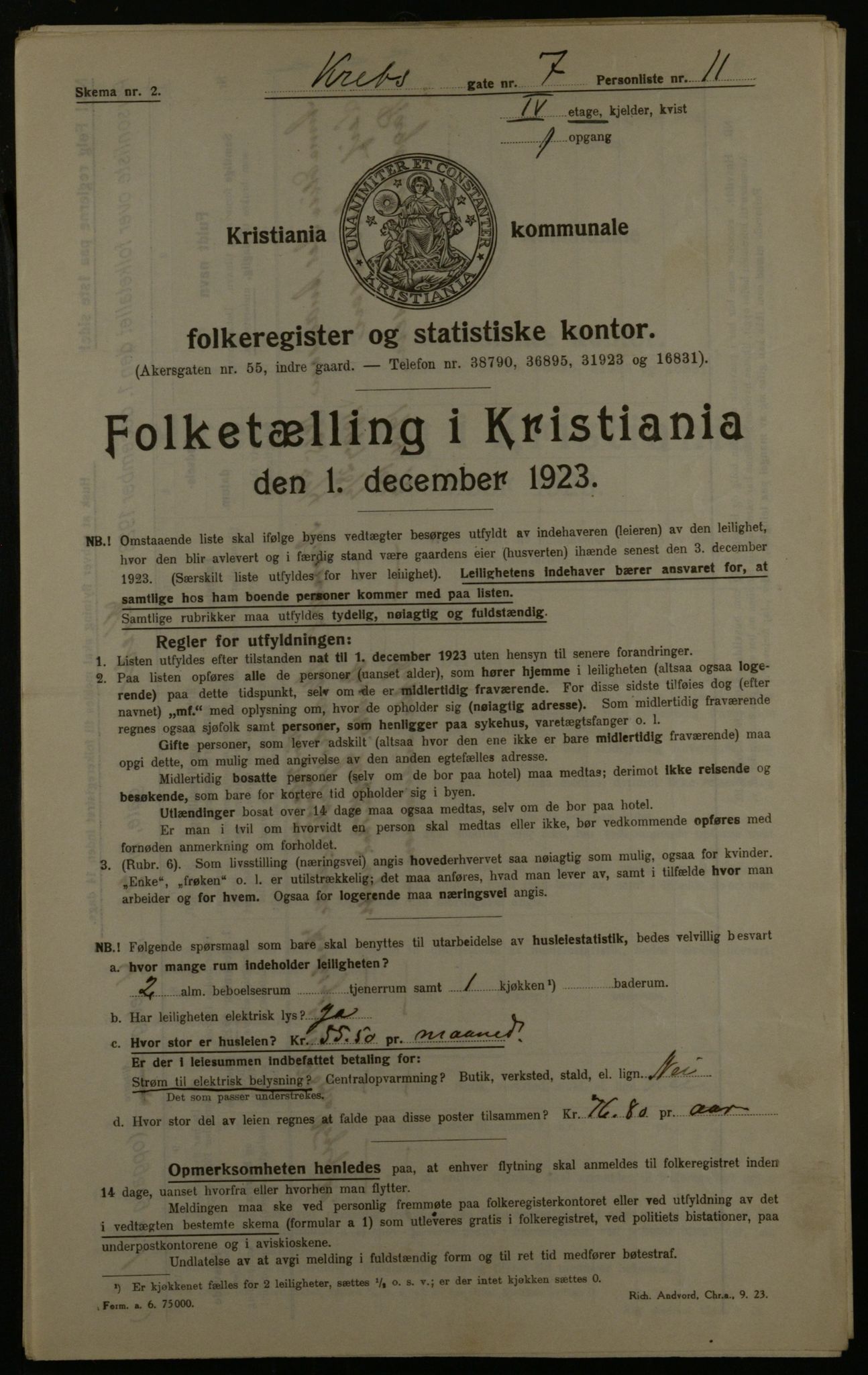 OBA, Municipal Census 1923 for Kristiania, 1923, p. 60337