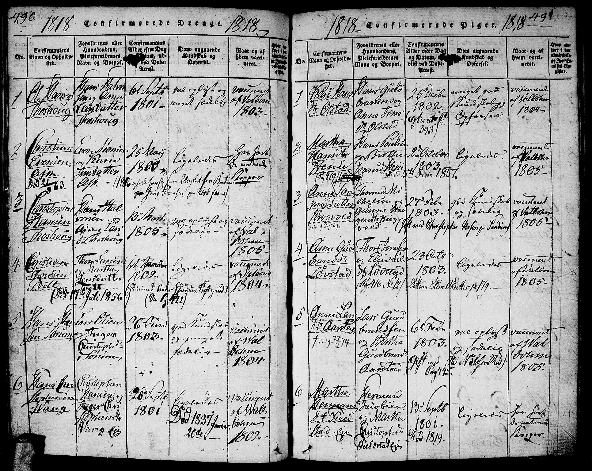 Gjerdrum prestekontor Kirkebøker, AV/SAO-A-10412b/G/Ga/L0001: Parish register (copy) no. I 1, 1816-1837, p. 490-491