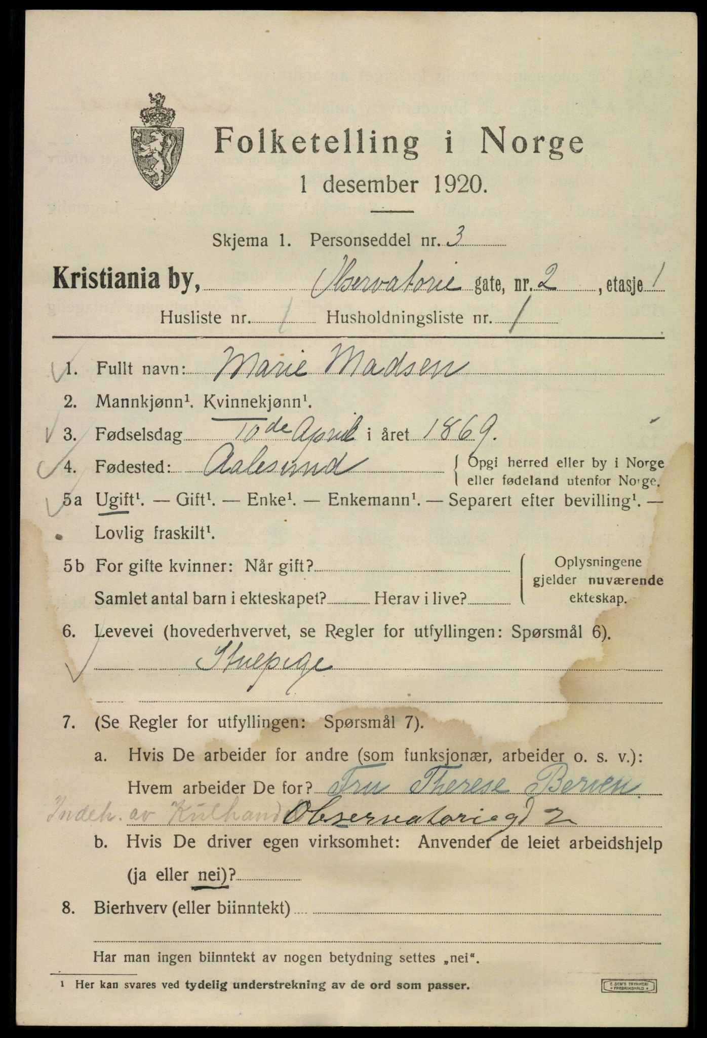 SAO, 1920 census for Kristiania, 1920, p. 428091