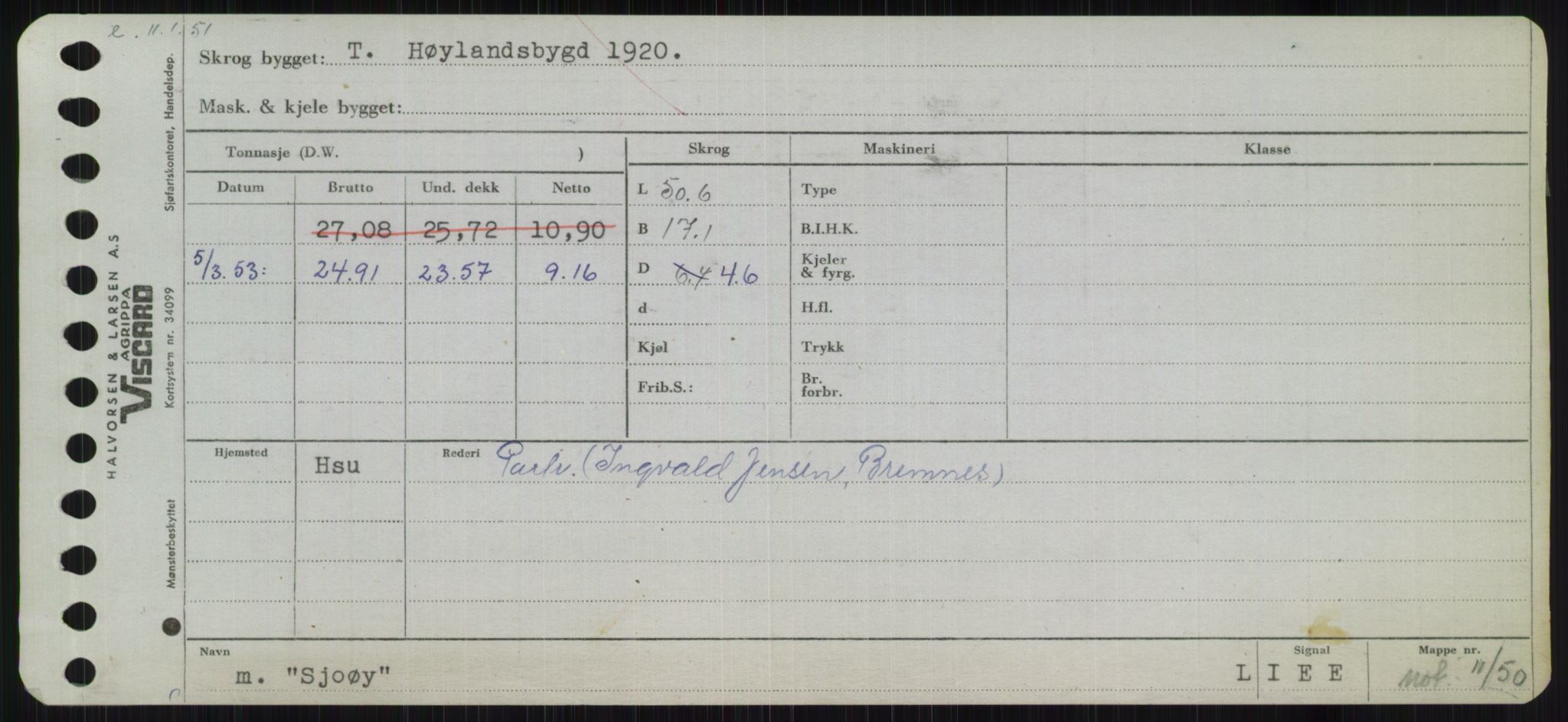 Sjøfartsdirektoratet med forløpere, Skipsmålingen, RA/S-1627/H/Ha/L0005/0001: Fartøy, S-Sven / Fartøy, S-Skji, p. 491