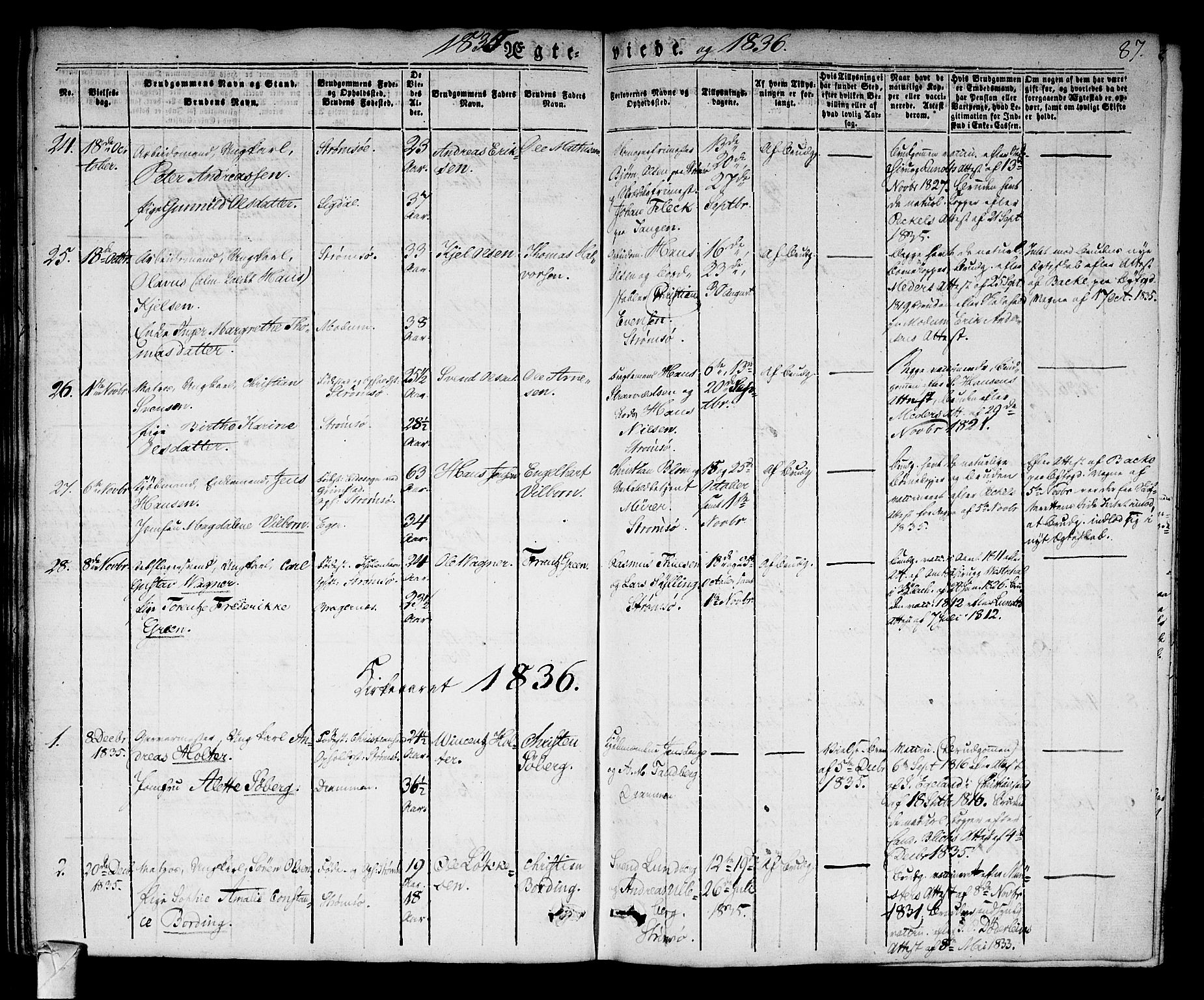 Strømsø kirkebøker, AV/SAKO-A-246/F/Fa/L0013: Parish register (official) no. I 13, 1830-1847, p. 87