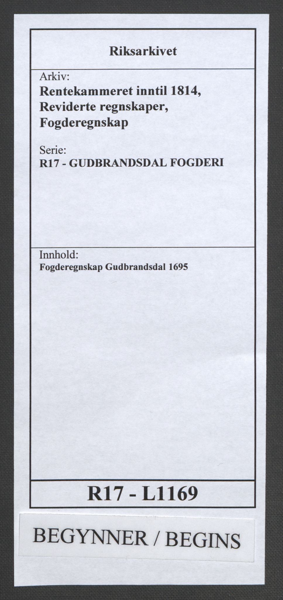 Rentekammeret inntil 1814, Reviderte regnskaper, Fogderegnskap, RA/EA-4092/R17/L1169: Fogderegnskap Gudbrandsdal, 1695, p. 1