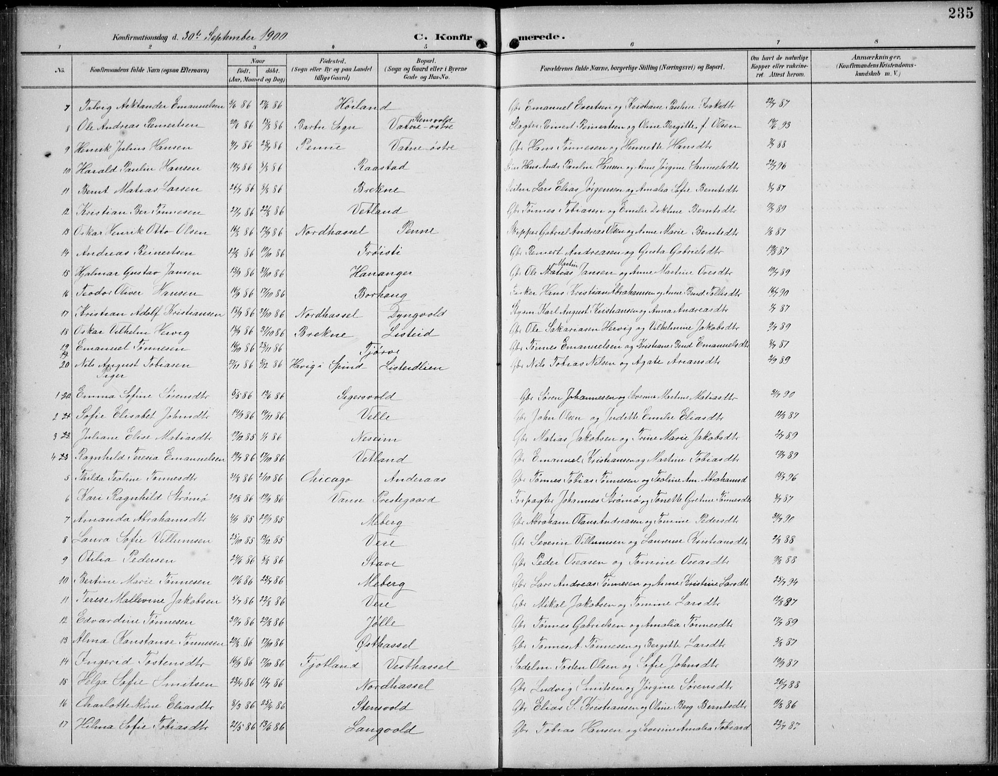 Lista sokneprestkontor, AV/SAK-1111-0027/F/Fb/L0005: Parish register (copy) no. B 5, 1892-1923, p. 235