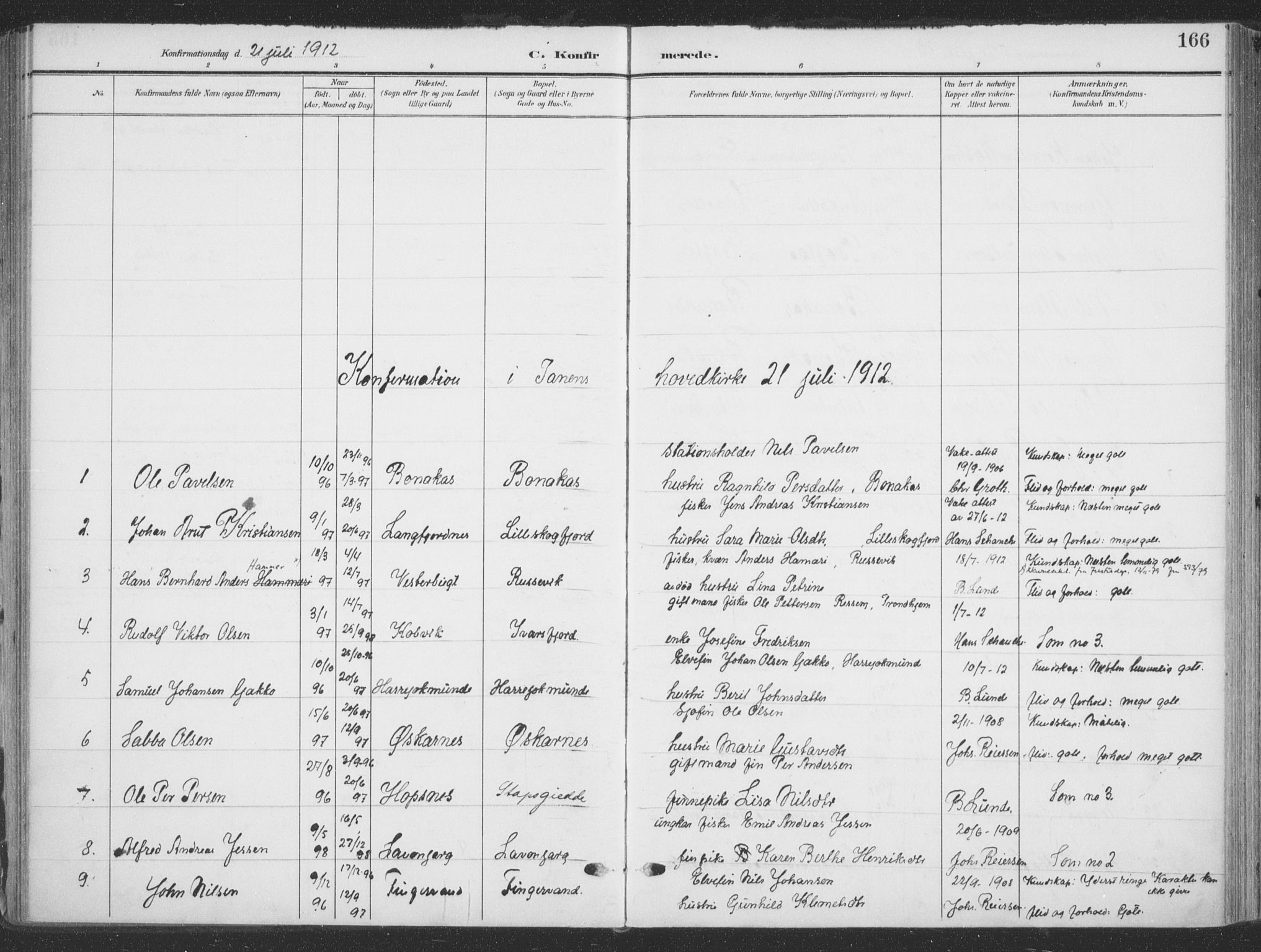 Tana sokneprestkontor, SATØ/S-1334/H/Ha/L0007kirke: Parish register (official) no. 7, 1904-1918, p. 166
